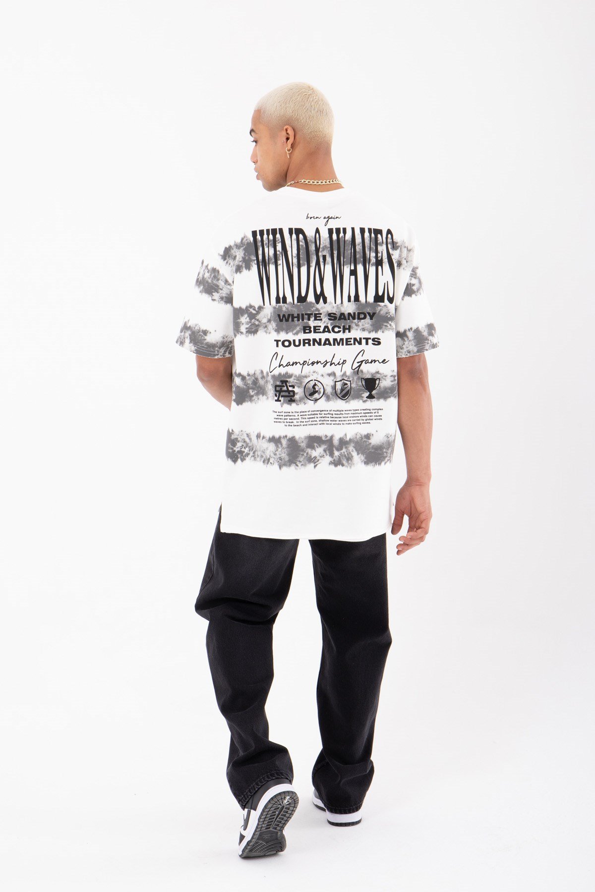 Relaxed Wınd & Wawes Baskılı Organik Pamuklu T-Shirt EKRU