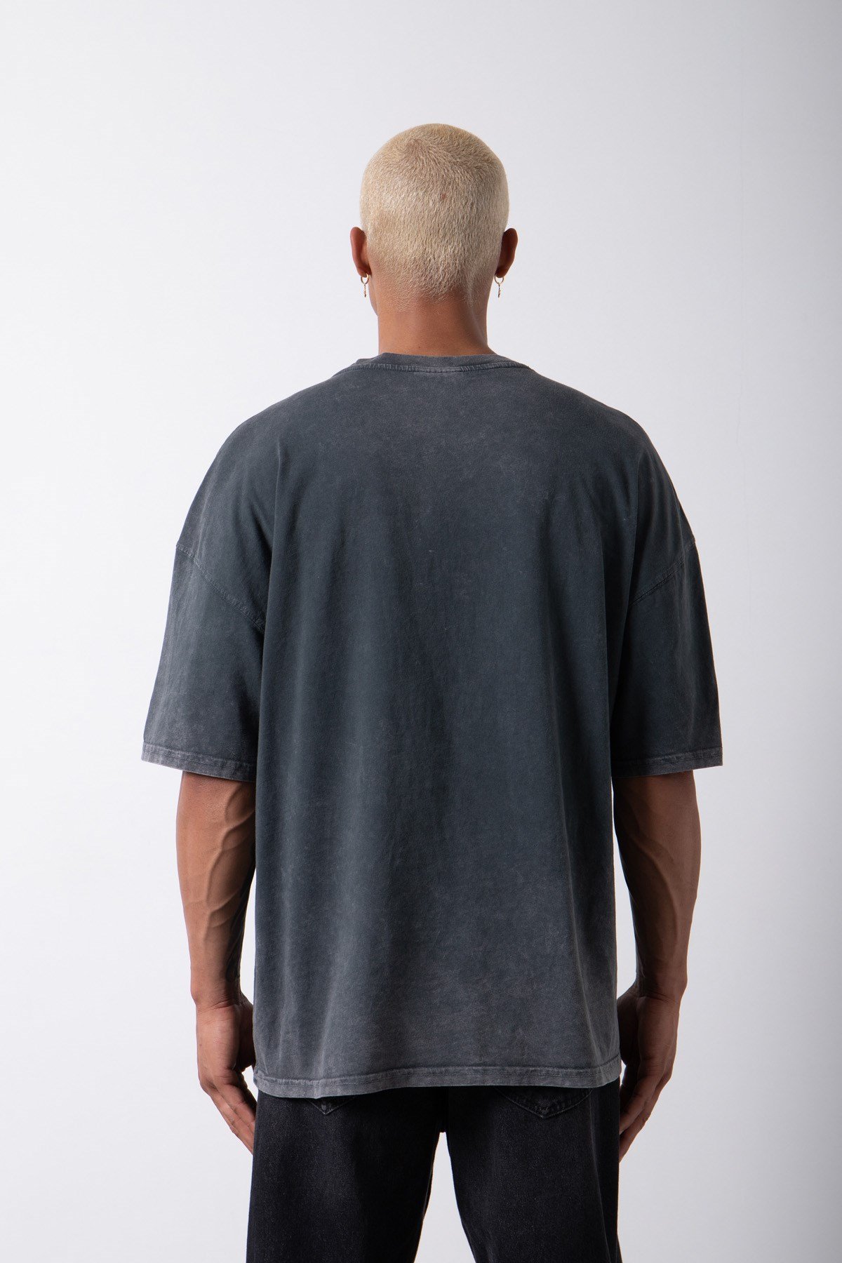Oversize Yıkamalı Response Baskılı Pamuklu T-Shirt SİYAH