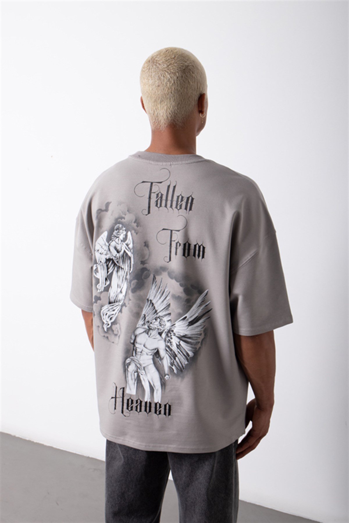 Oversize Heaven Baskılı Organik Pamuklu T-Shirt ICE GRİ