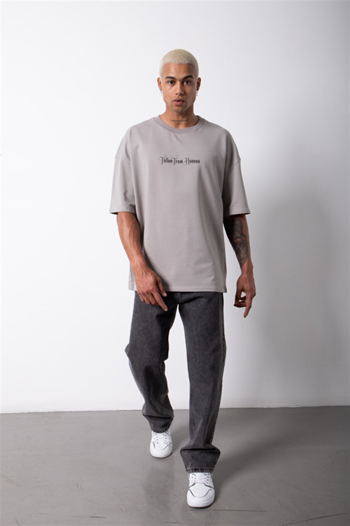 Oversize Heaven Baskılı Organik Pamuklu T-Shirt ICE GRİ