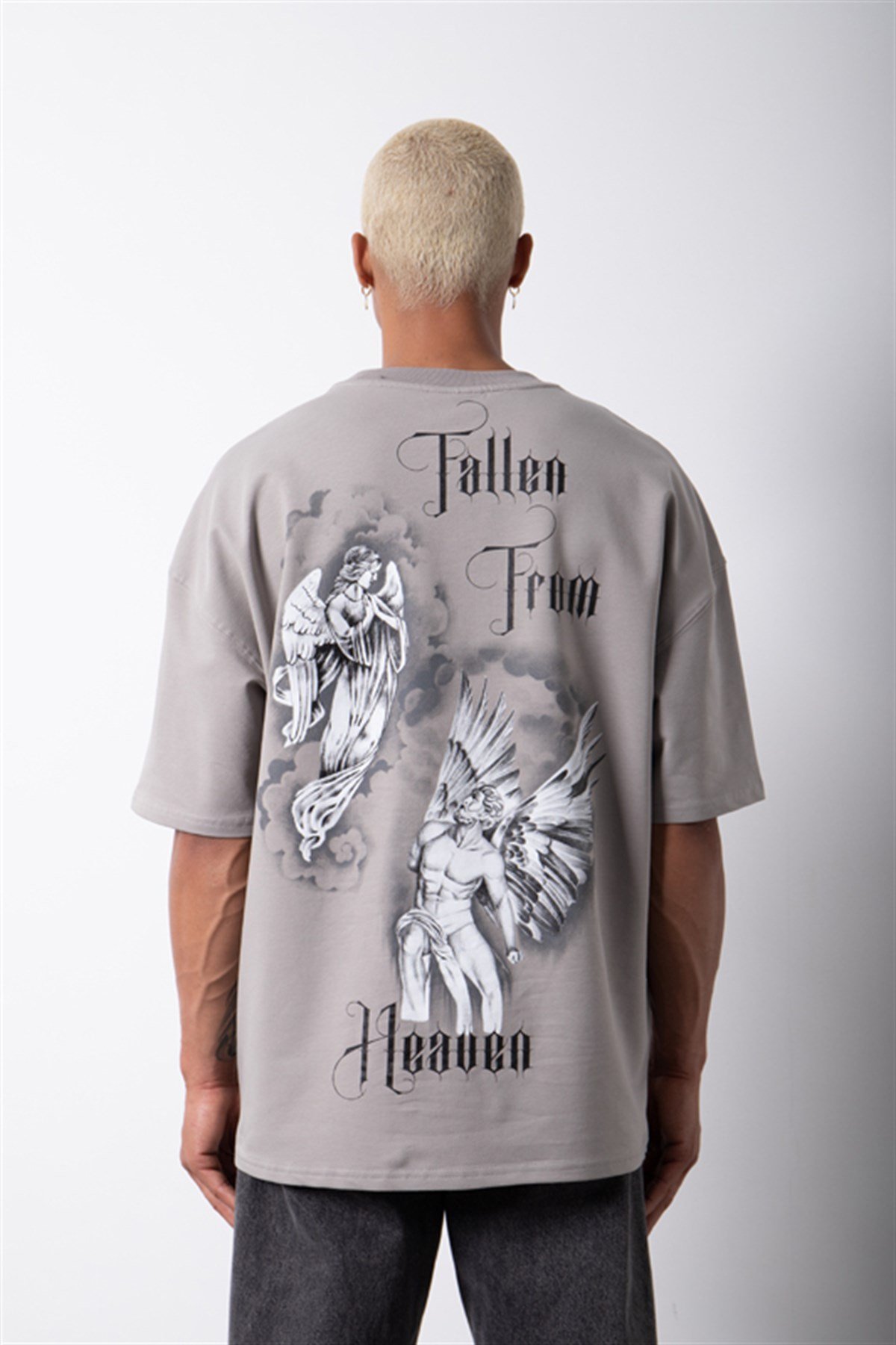 Oversize Heaven Baskılı Organik Pamuklu T-Shirt ICE GRİ