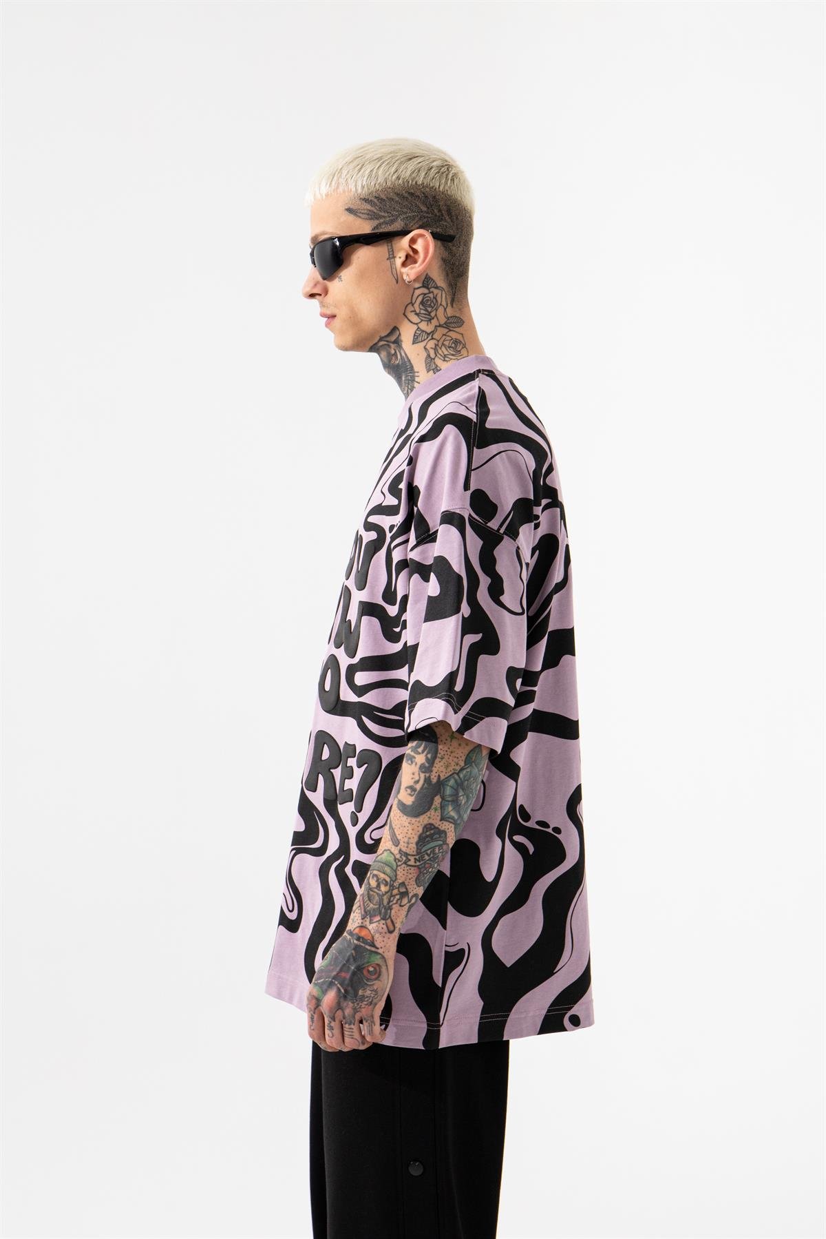 OVERSIZE THOROUGHBRED DOG BASKILI T-SHIRT KİRLİ PEMBE