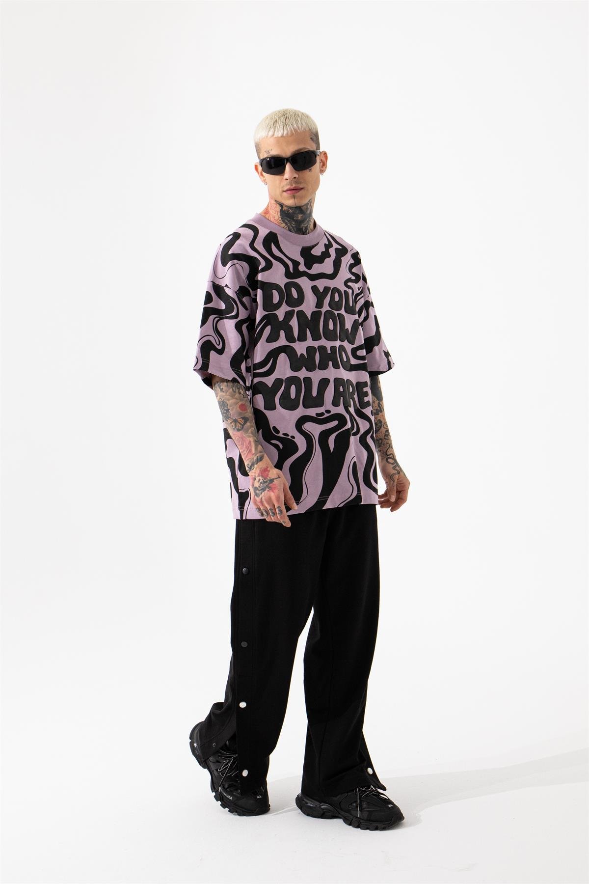 OVERSIZE THOROUGHBRED DOG BASKILI T-SHIRT KİRLİ PEMBE