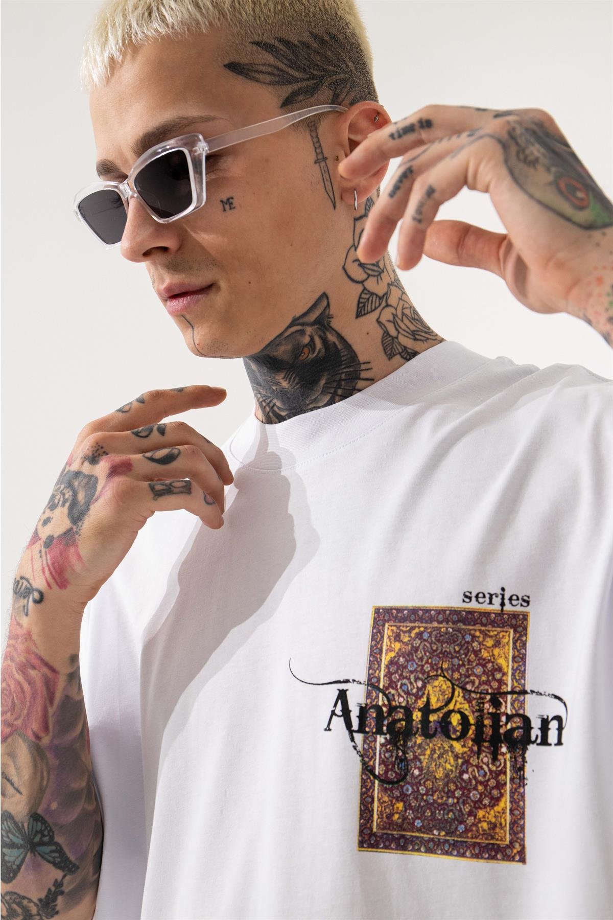 OVERSIZE ANATOLIAN BASKILI T-SHIRT BEYAZ