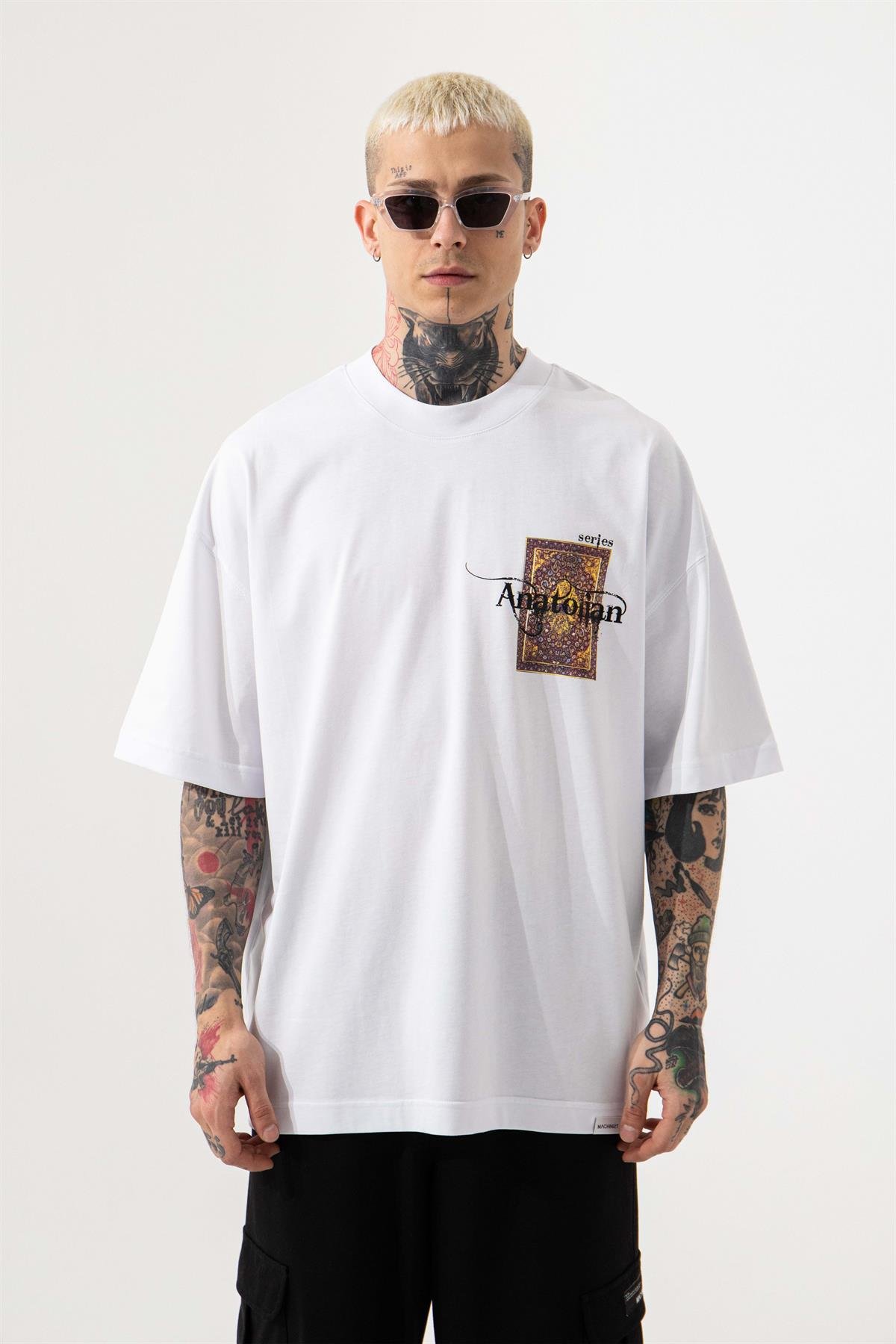 OVERSIZE ANATOLIAN BASKILI T-SHIRT BEYAZ