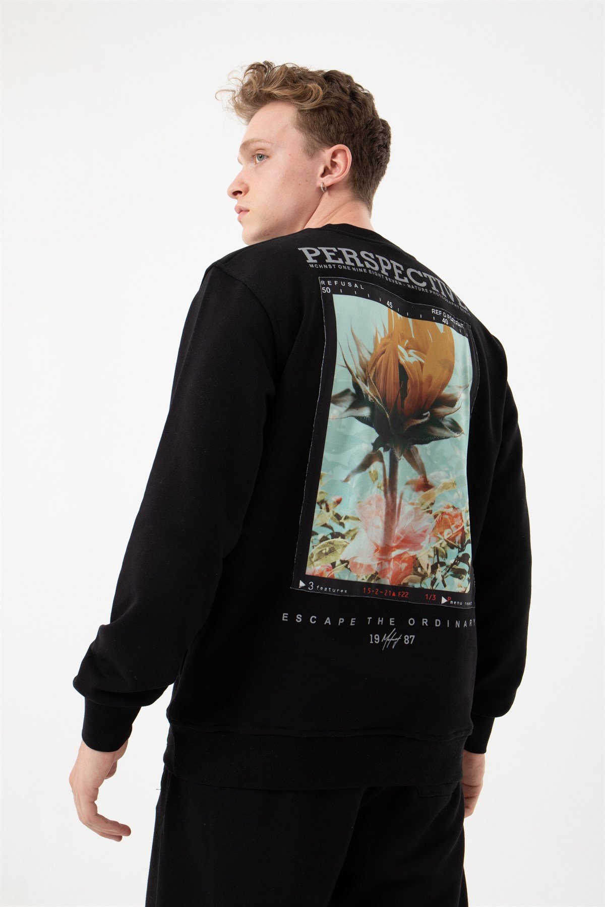 Perspective Oversize Şardonsuz Sweatshirt Siyah