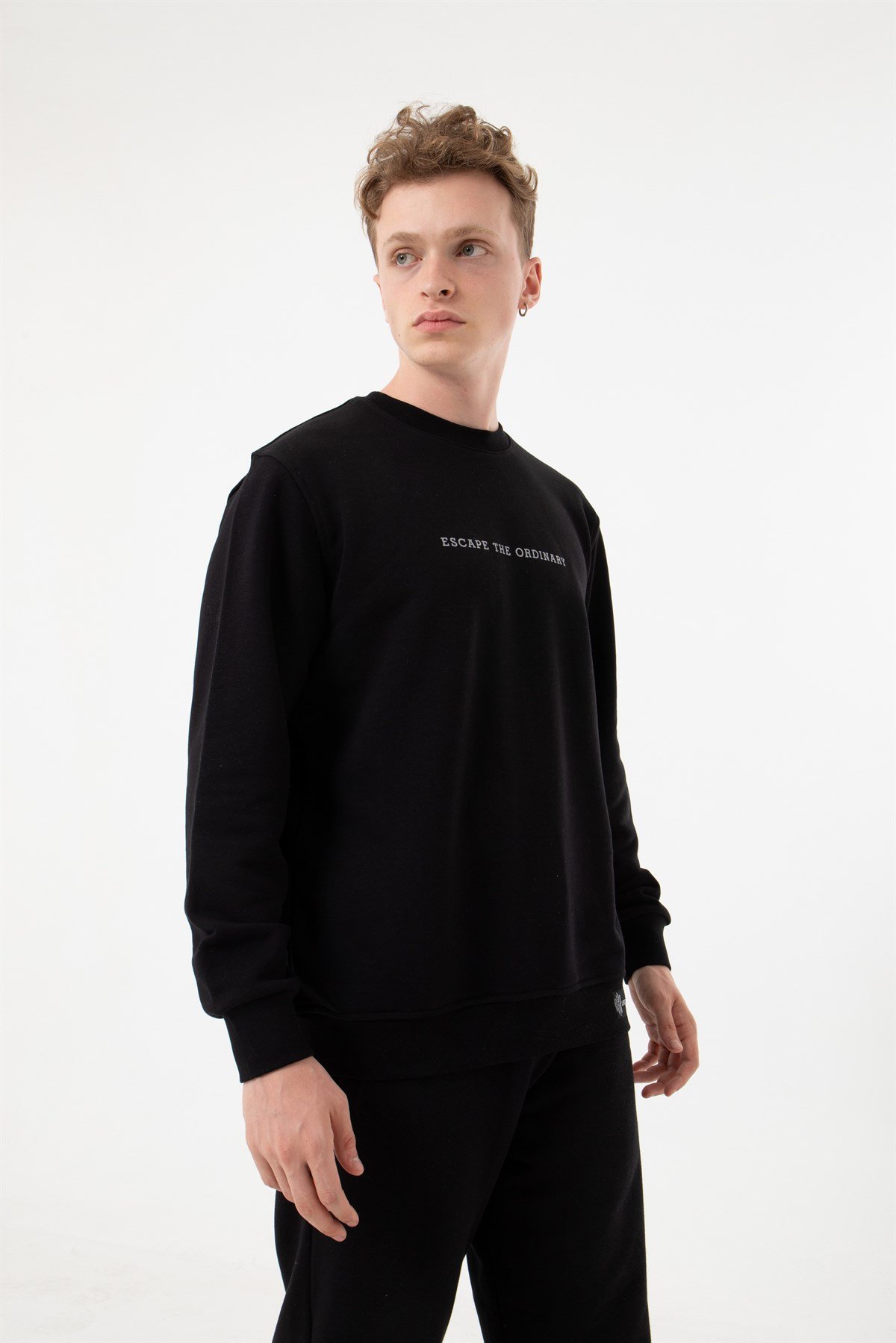 Perspective Oversize Şardonsuz Sweatshirt Siyah