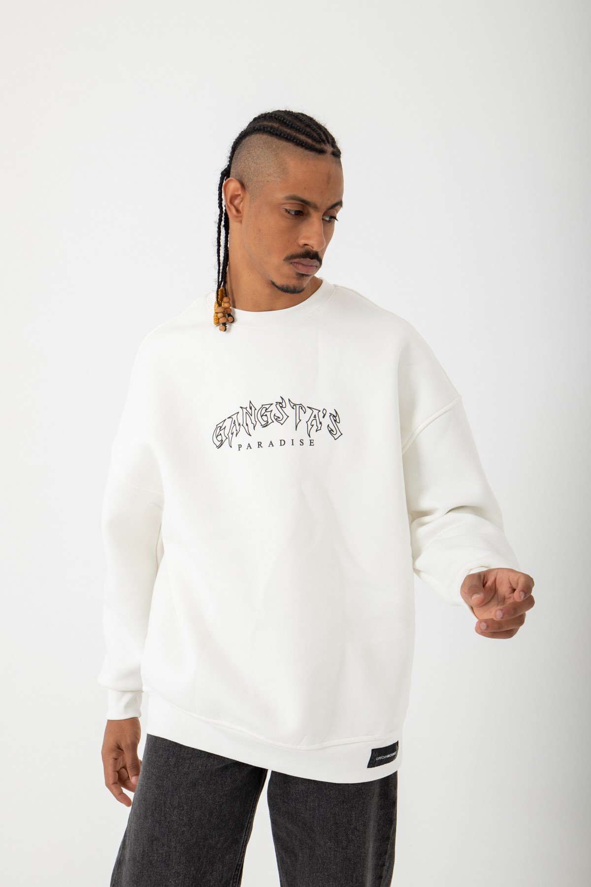 Oversize Fake Mafia Şardonlu Ekru Sweatshirt