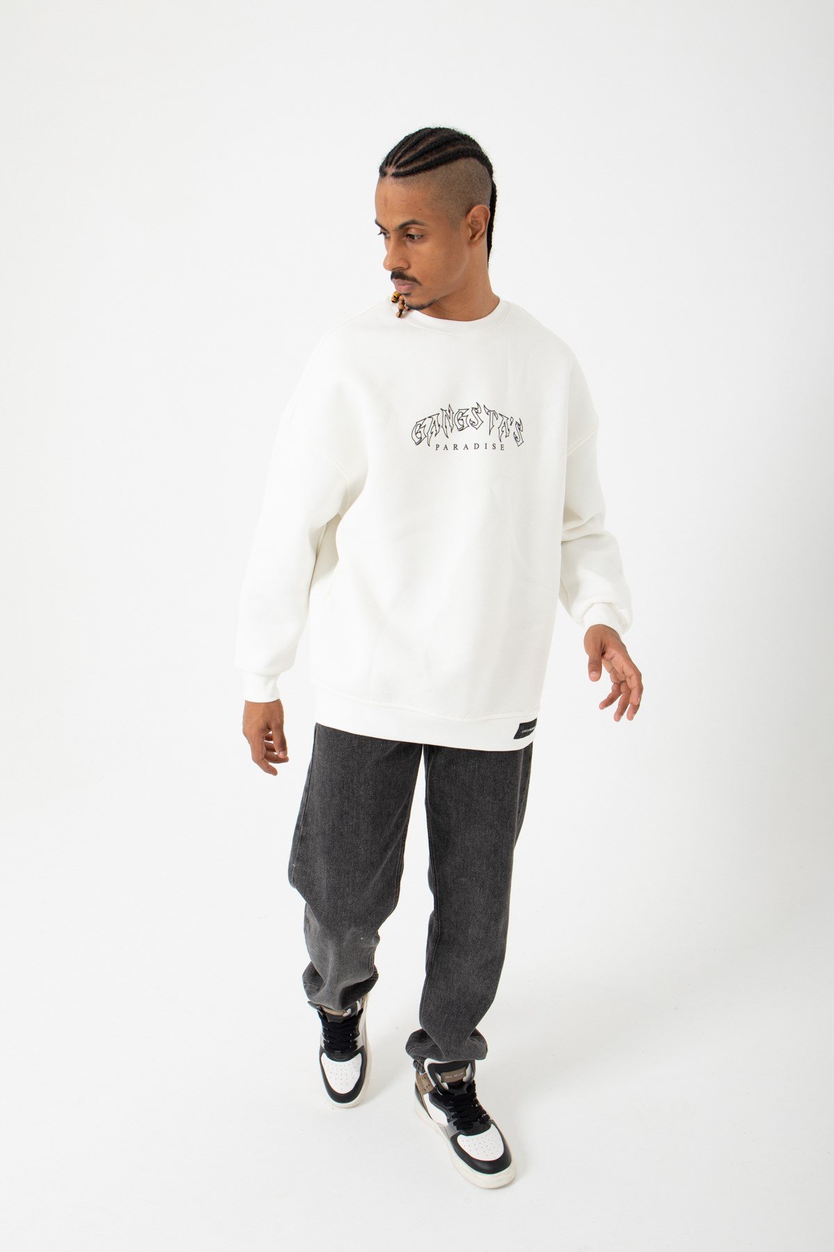 Oversize Fake Mafia Şardonlu Ekru Sweatshirt