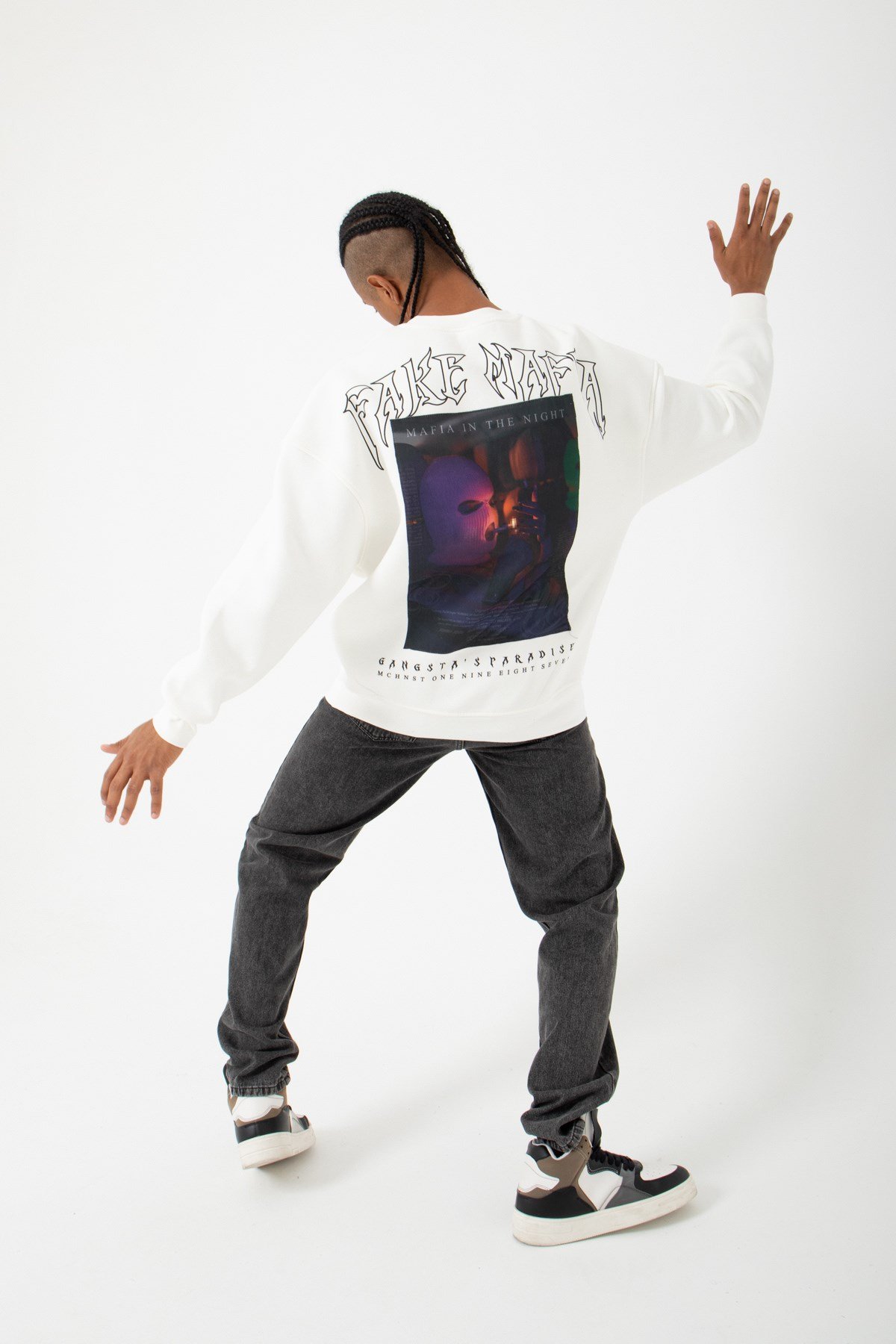 Oversize Fake Mafia Şardonlu Ekru Sweatshirt