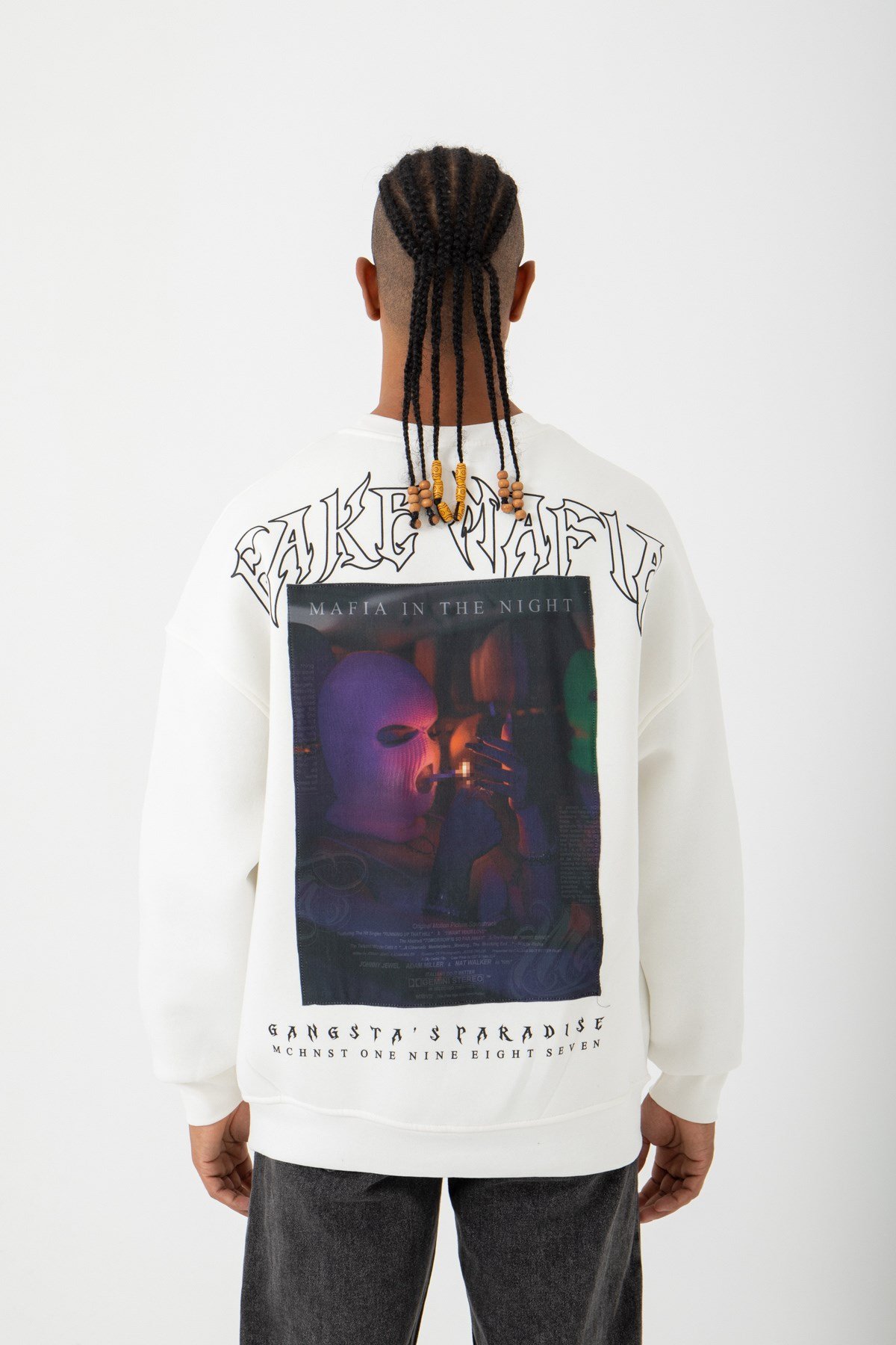 Oversize Fake Mafia Şardonlu Ekru Sweatshirt