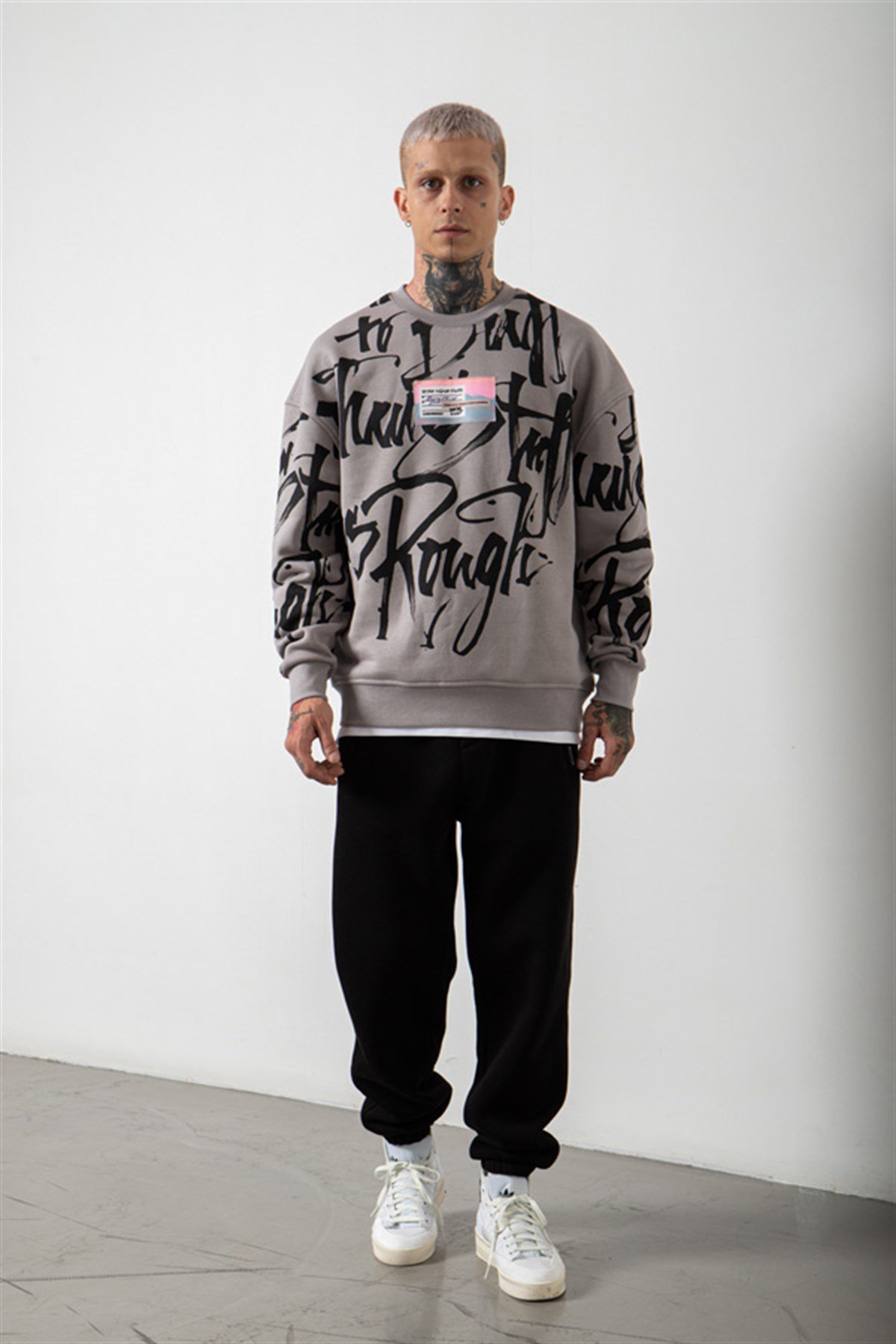 Oversize Reckless Baskılı Sweatshirt ICE GRİ