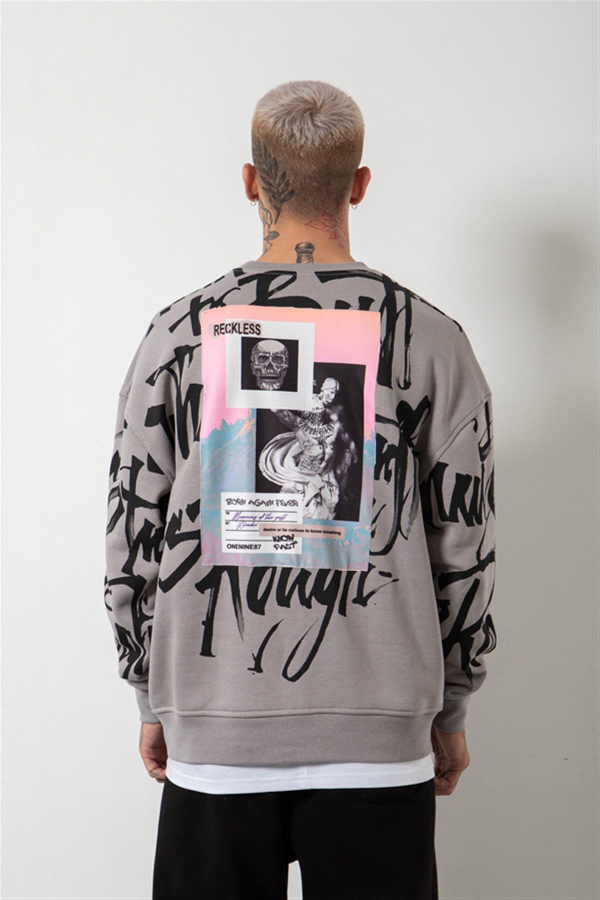 Oversize Reckless Baskılı Sweatshirt ICE GRİ