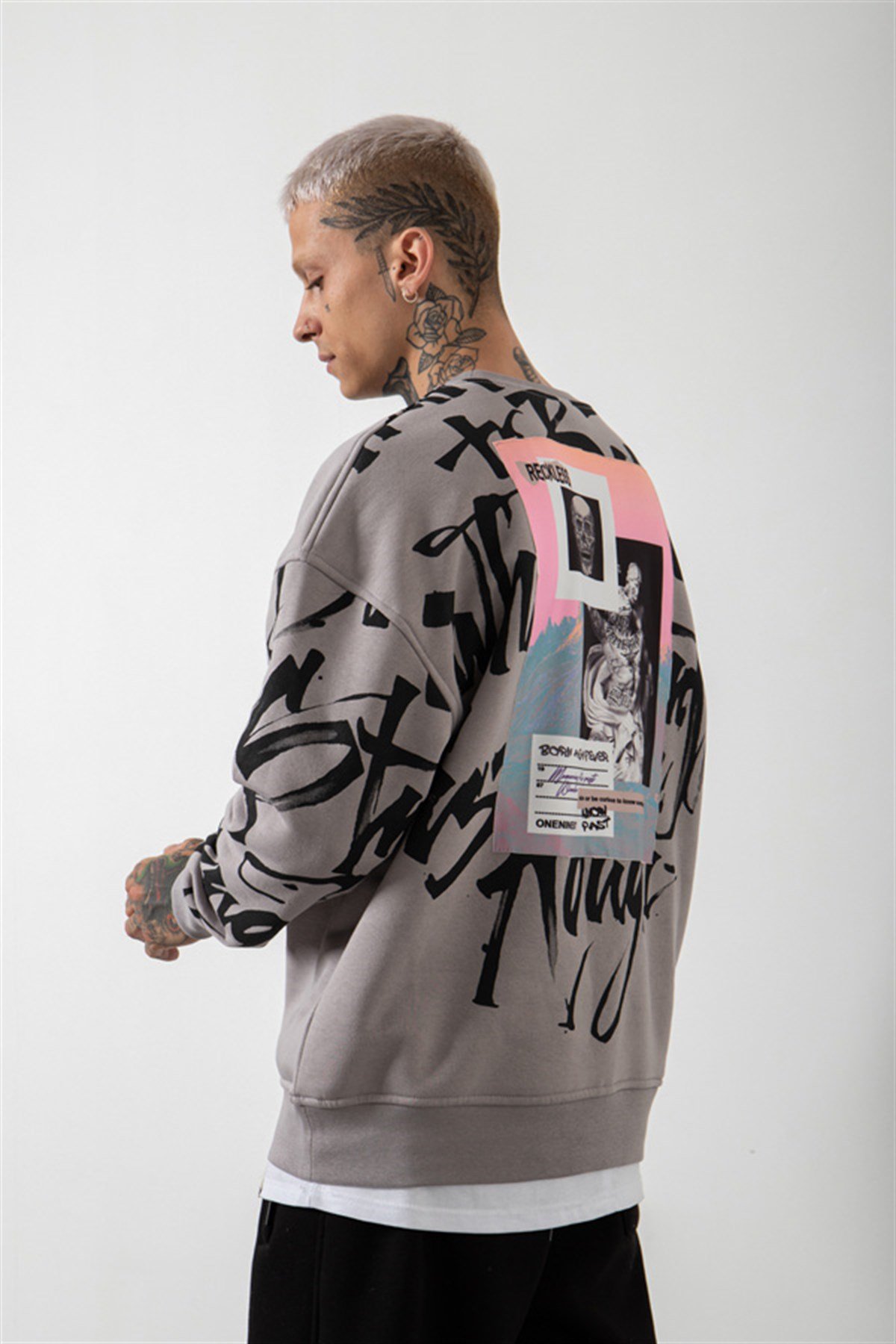 Oversize Reckless Baskılı Sweatshirt ICE GRİ