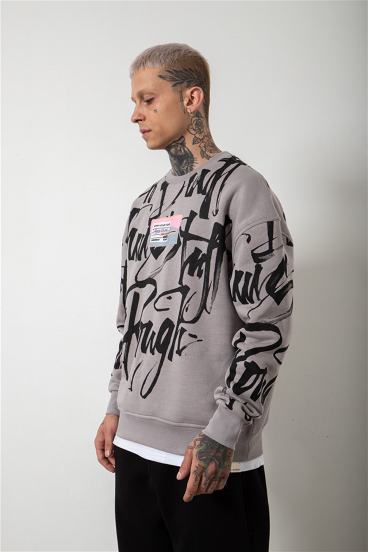 Oversize Reckless Baskılı Sweatshirt ICE GRİ