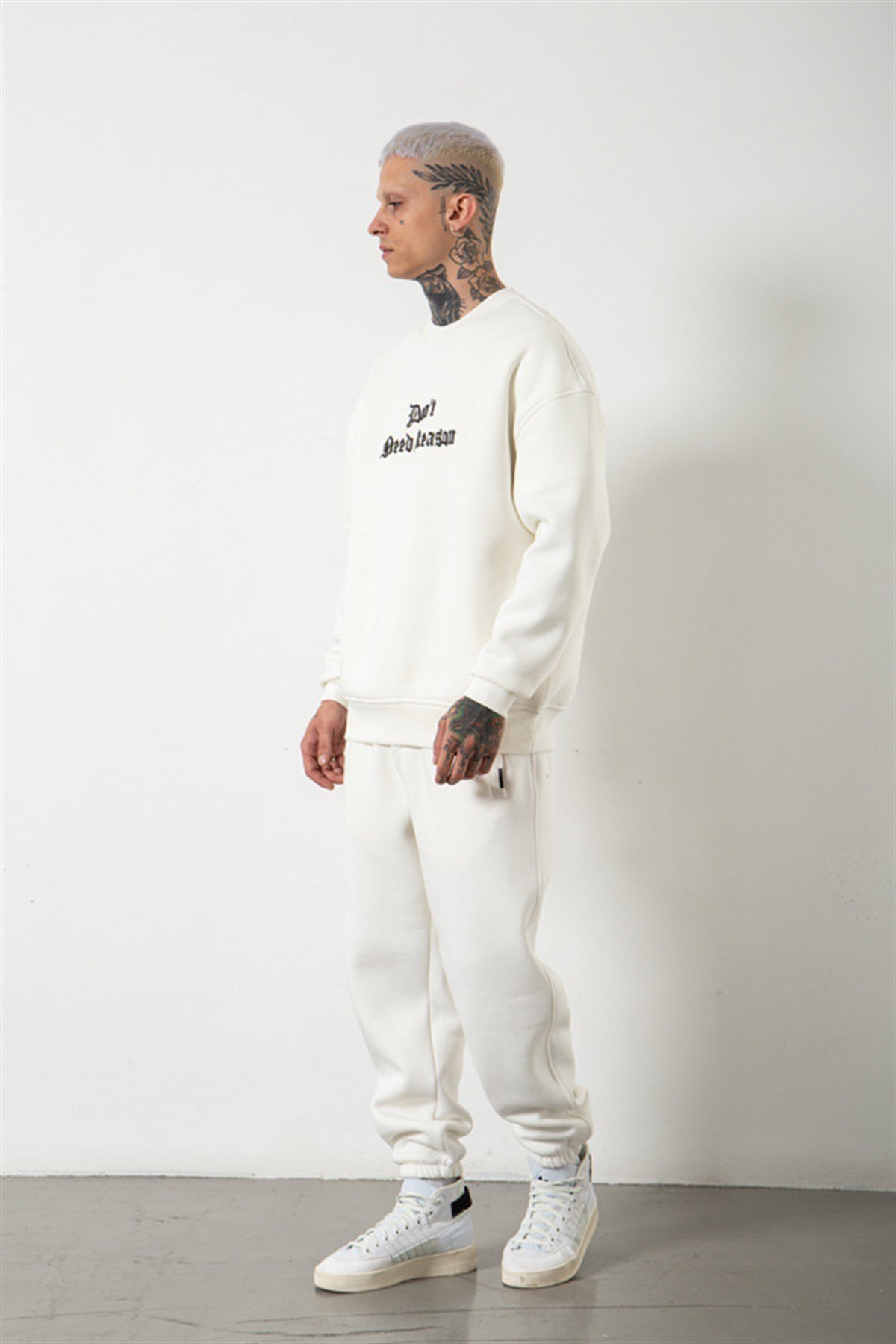Oversize Don't Need Reason Baskılı Sweatshirt EKRU