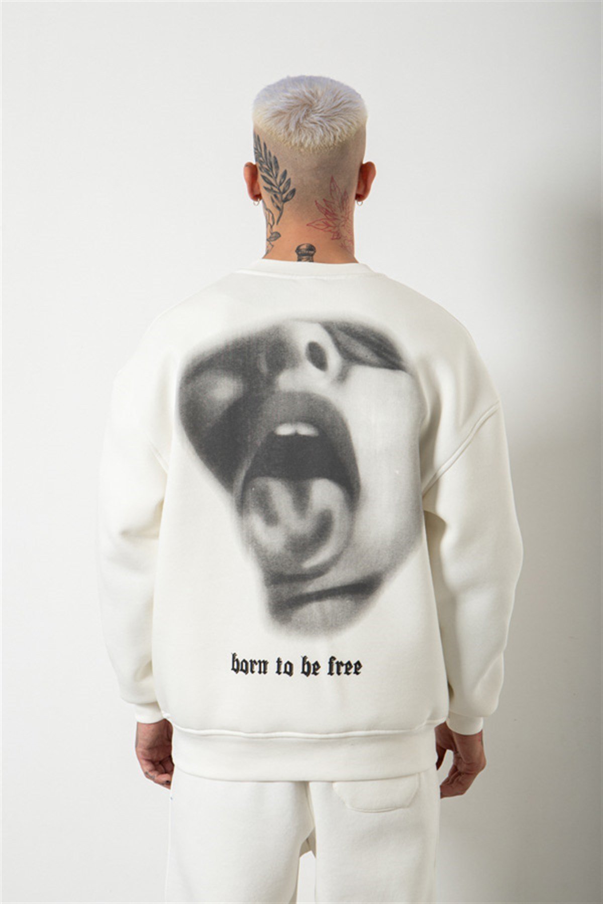 Oversize Don't Need Reason Baskılı Sweatshirt EKRU