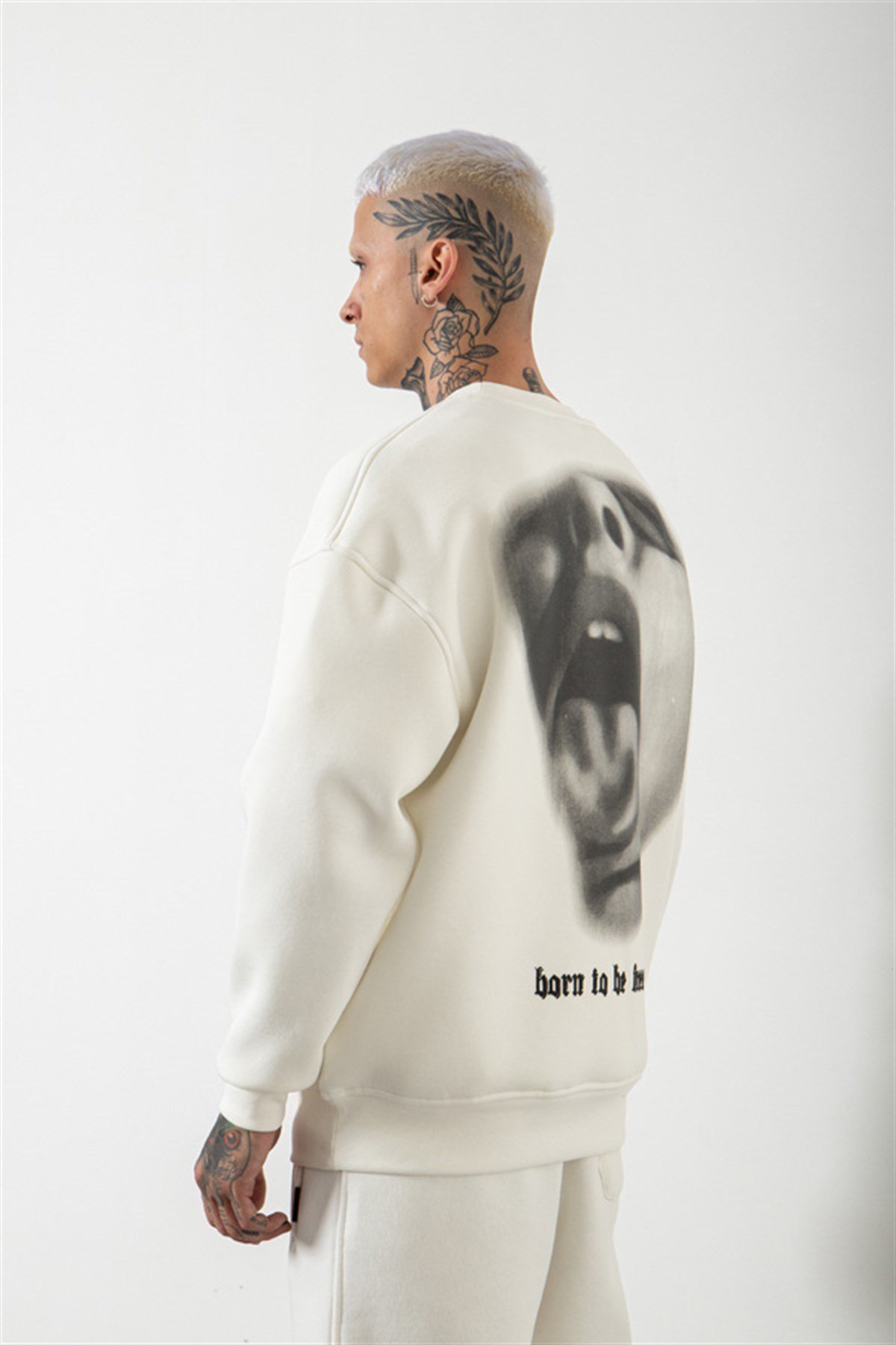 Oversize Don't Need Reason Baskılı Sweatshirt EKRU