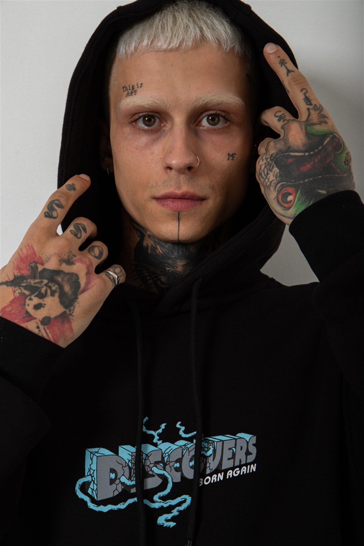 Oversize Discovers Baskılı Kapüşonlu Sweatshirt SİYAH