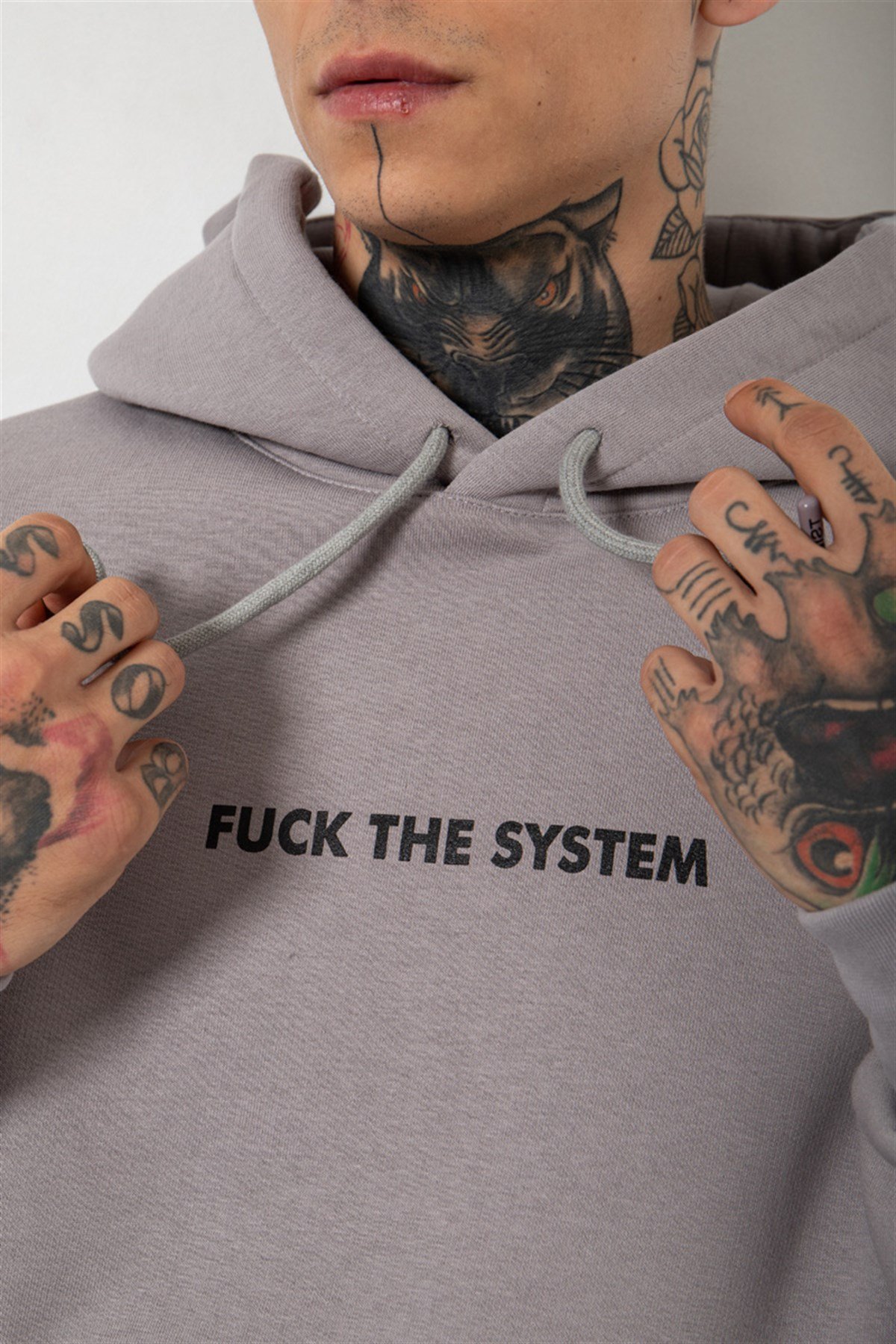 Oversize Game System Baskılı Kapüşonlu Sweatshirt ICE GRİ