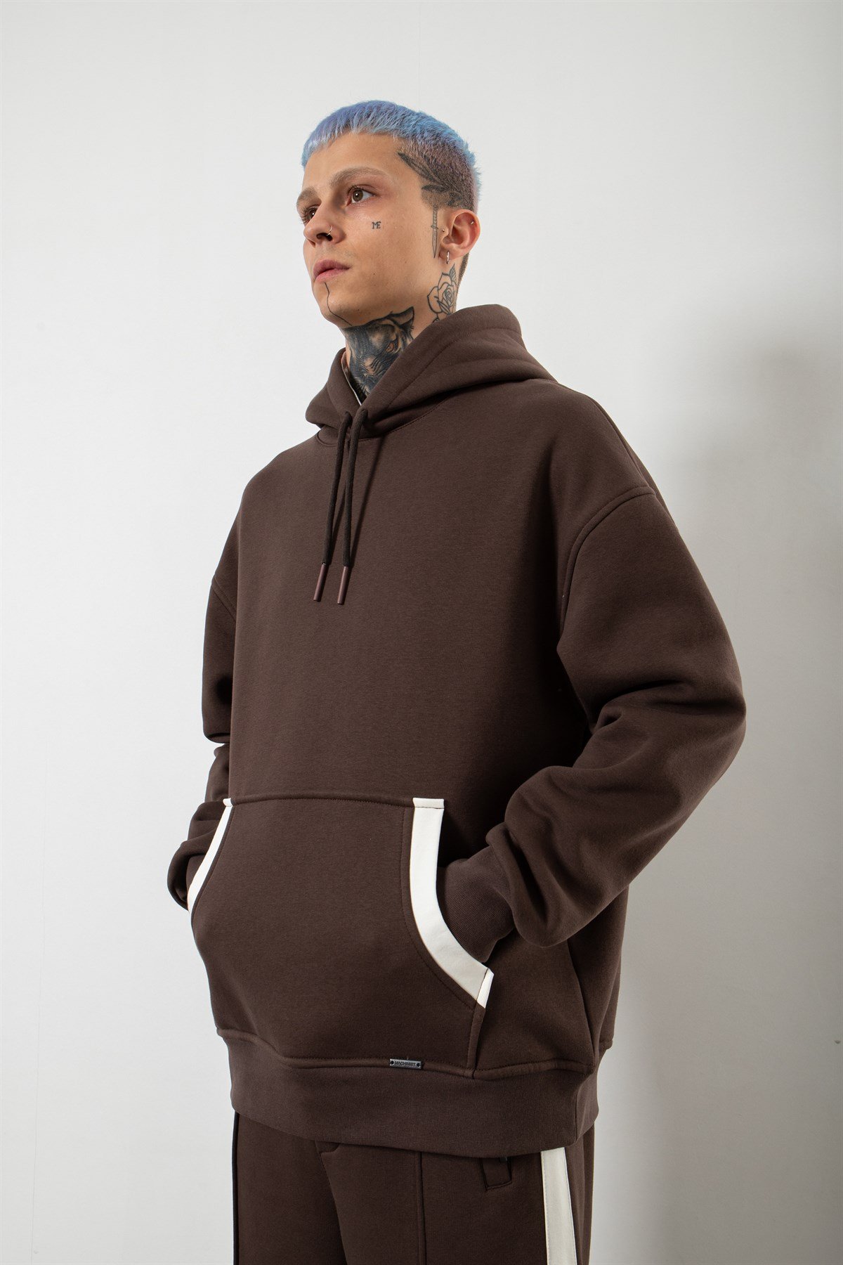 Oversize Çift Renk Detaylı Sweatshirt COFFEE