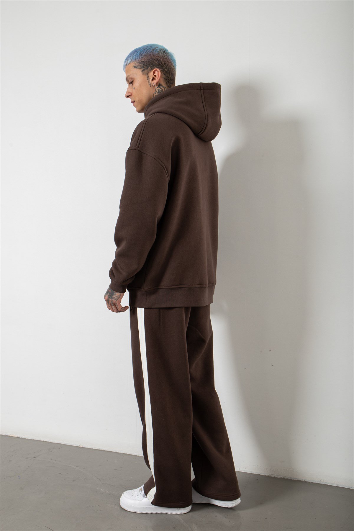 Oversize Çift Renk Detaylı Sweatshirt COFFEE