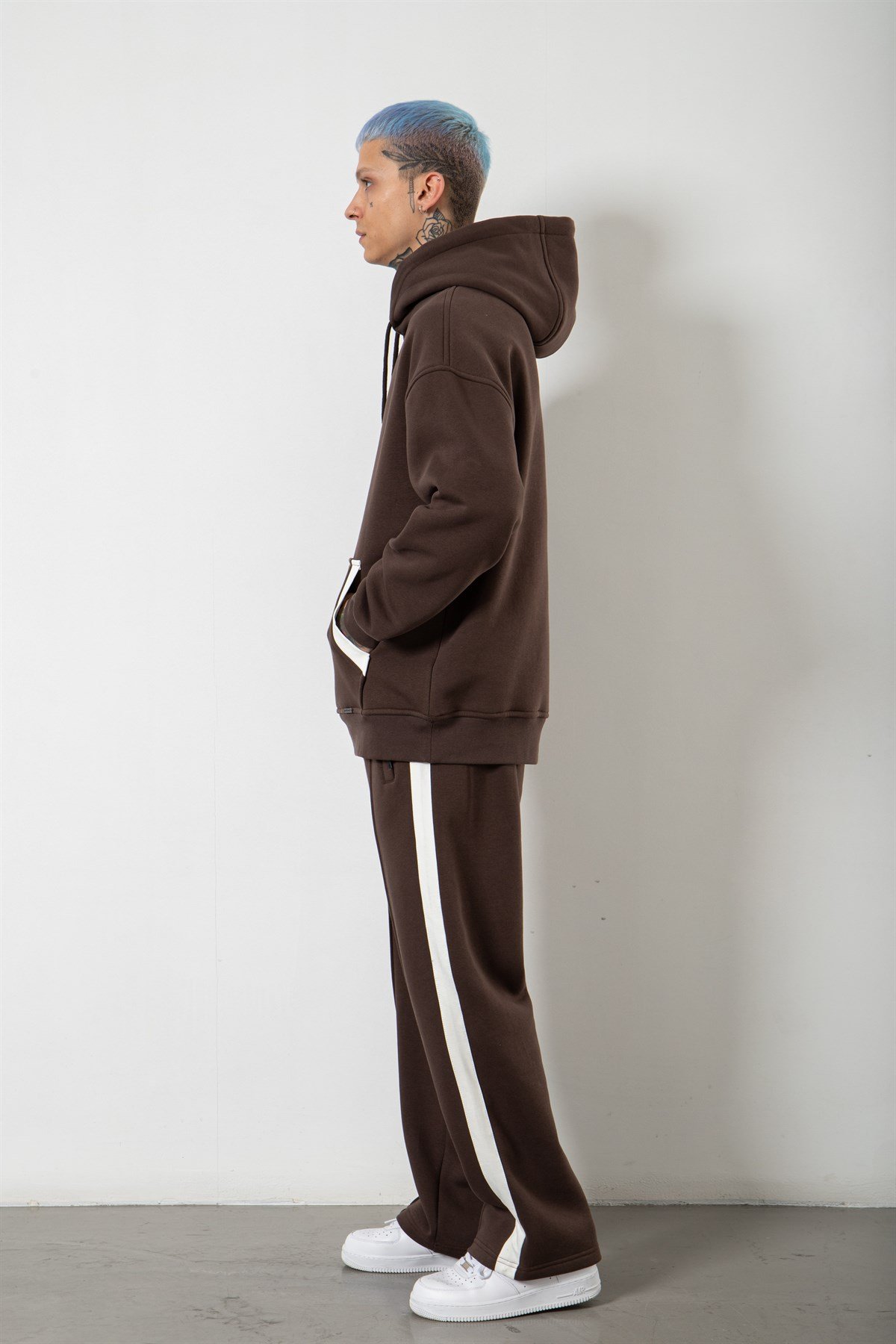 Oversize Çift Renk Detaylı Sweatshirt COFFEE