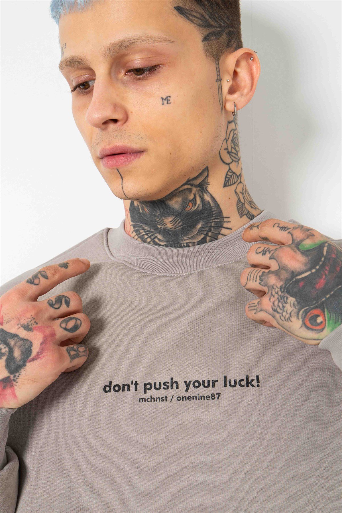 Oversize Dirty Hands Baskılı Sweatshirt ICE GRİ