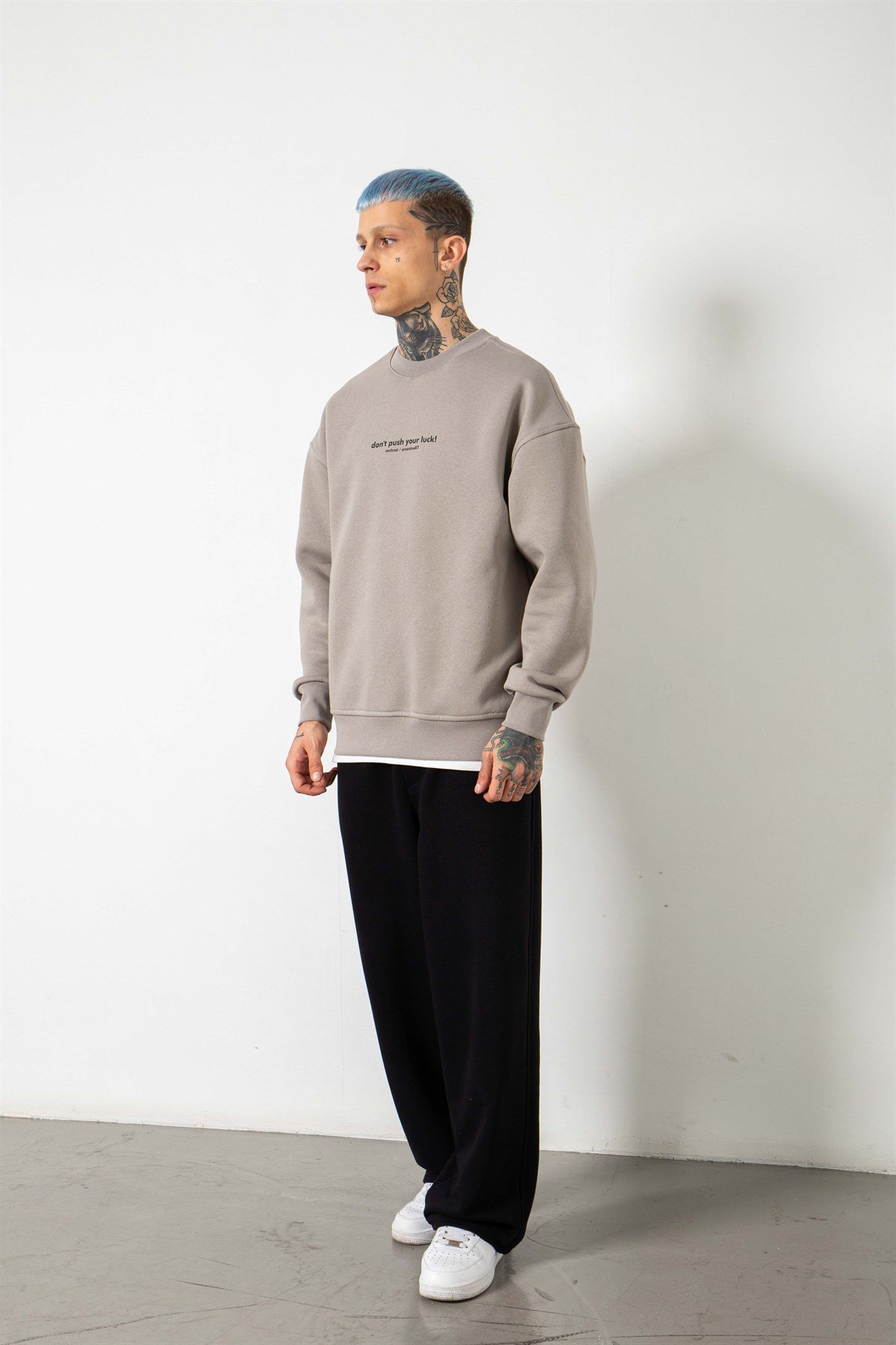 Oversize Dirty Hands Baskılı Sweatshirt ICE GRİ