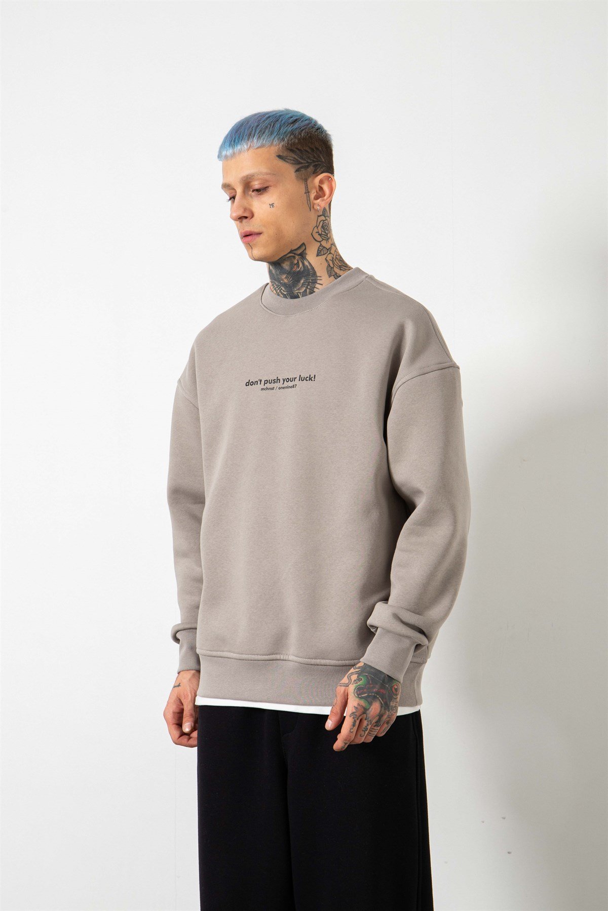 Oversize Dirty Hands Baskılı Sweatshirt ICE GRİ