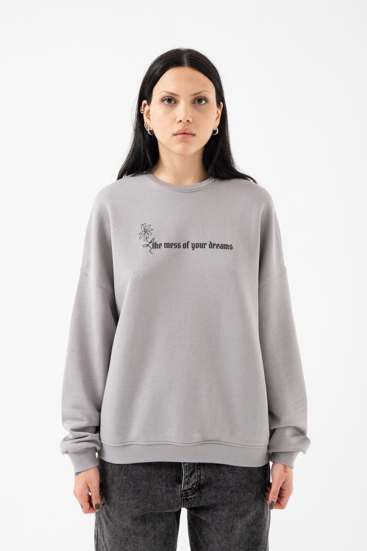 Oversize Dreams Şardonsuz Ice Gri Kadın Sweatshirt