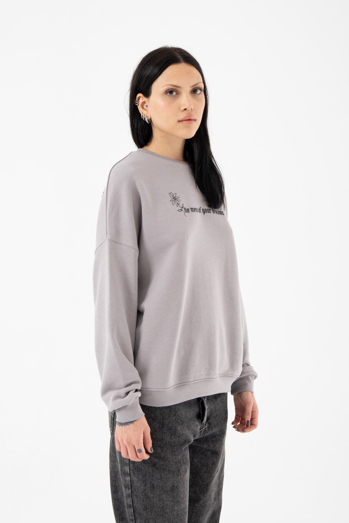 Oversize Dreams Şardonsuz Ice Gri Kadın Sweatshirt