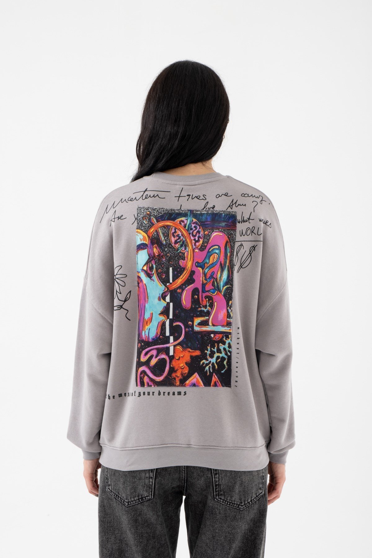 Oversize Dreams Şardonsuz Ice Gri Kadın Sweatshirt