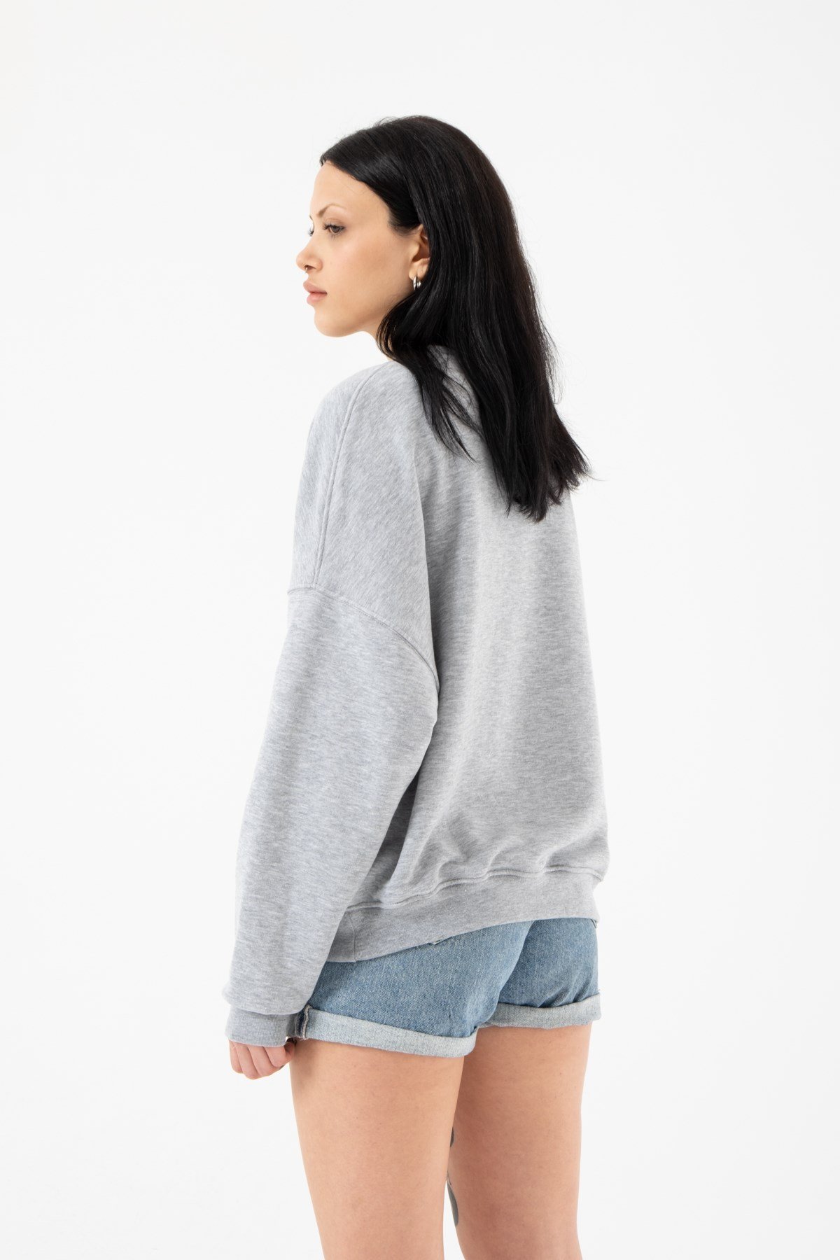 Oversize Chicago Şardonsuz Gri Melanj Kadın Sweatshirt