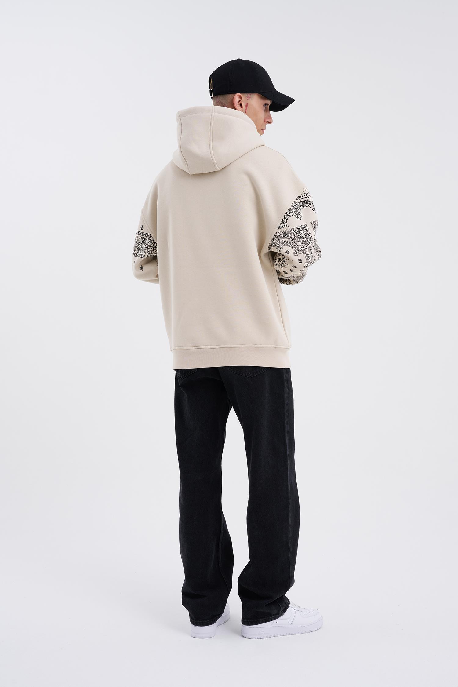 Oversize Inspıre Baskılı Kapüşonlu Sweatshirt DUMAN