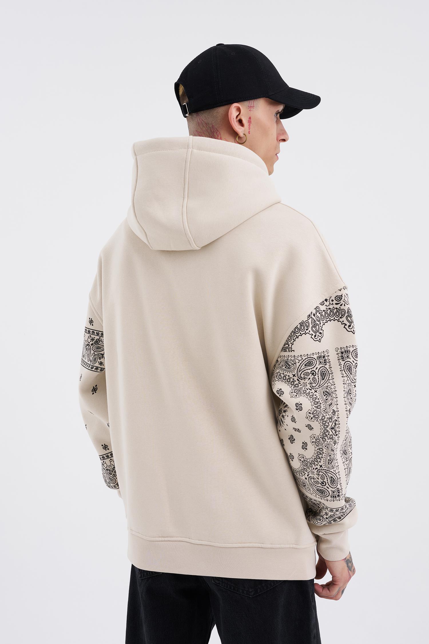 Oversize Inspıre Baskılı Kapüşonlu Sweatshirt DUMAN