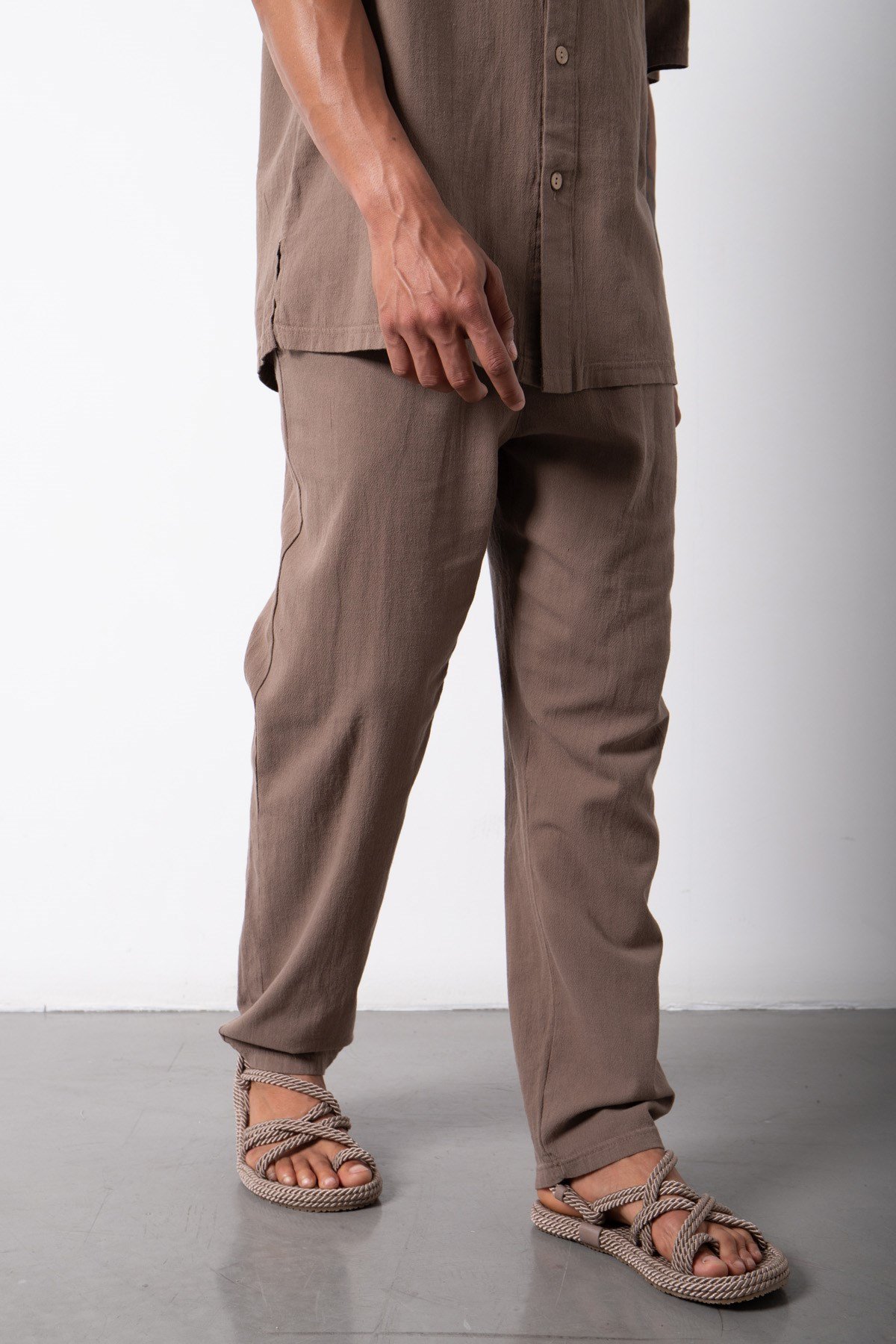 Relaxed Beli Lastikli Keten Pantolon CAMEL
