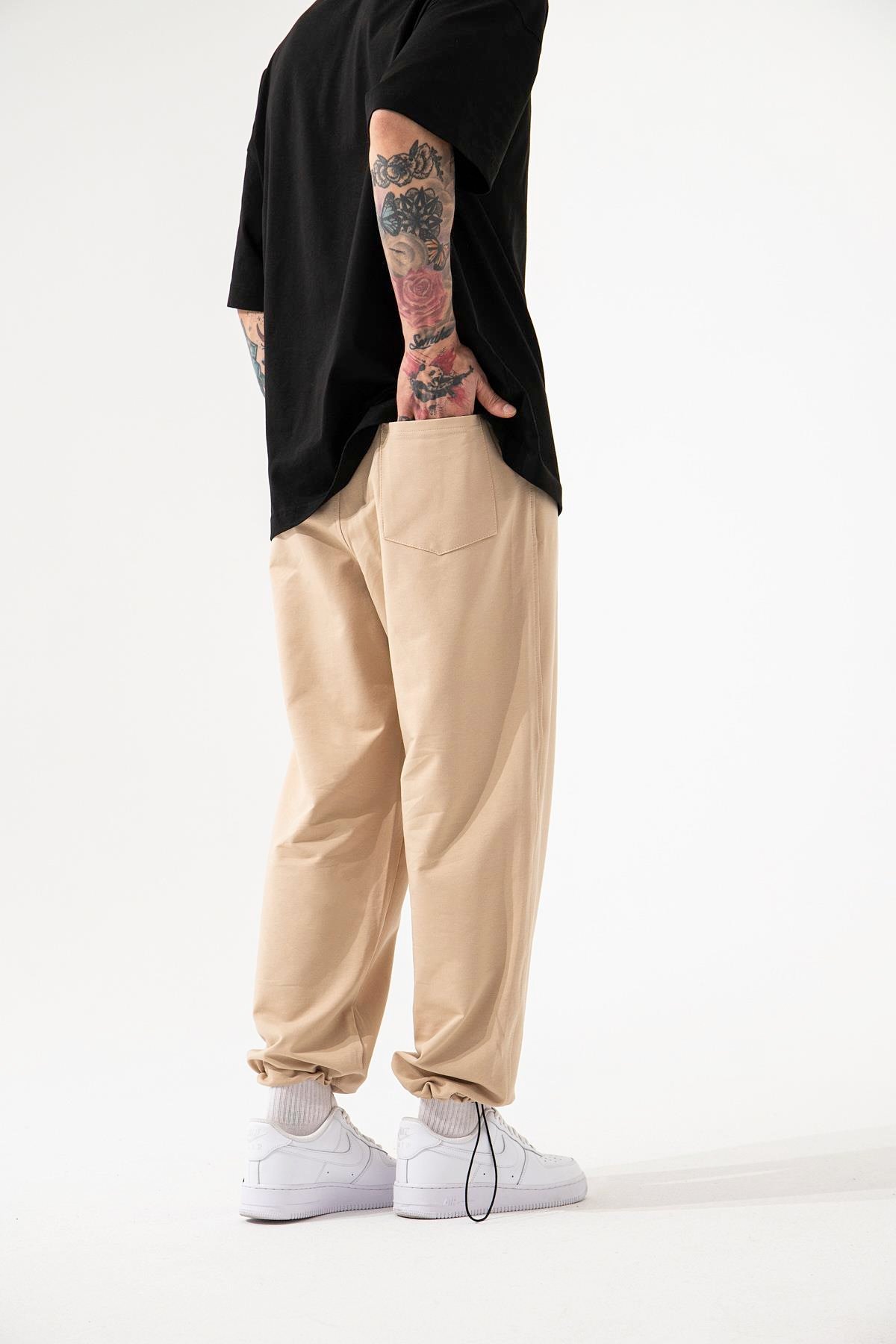 OVERSIZE BASIC BAGGY EŞOFMAN ALTI BEJ