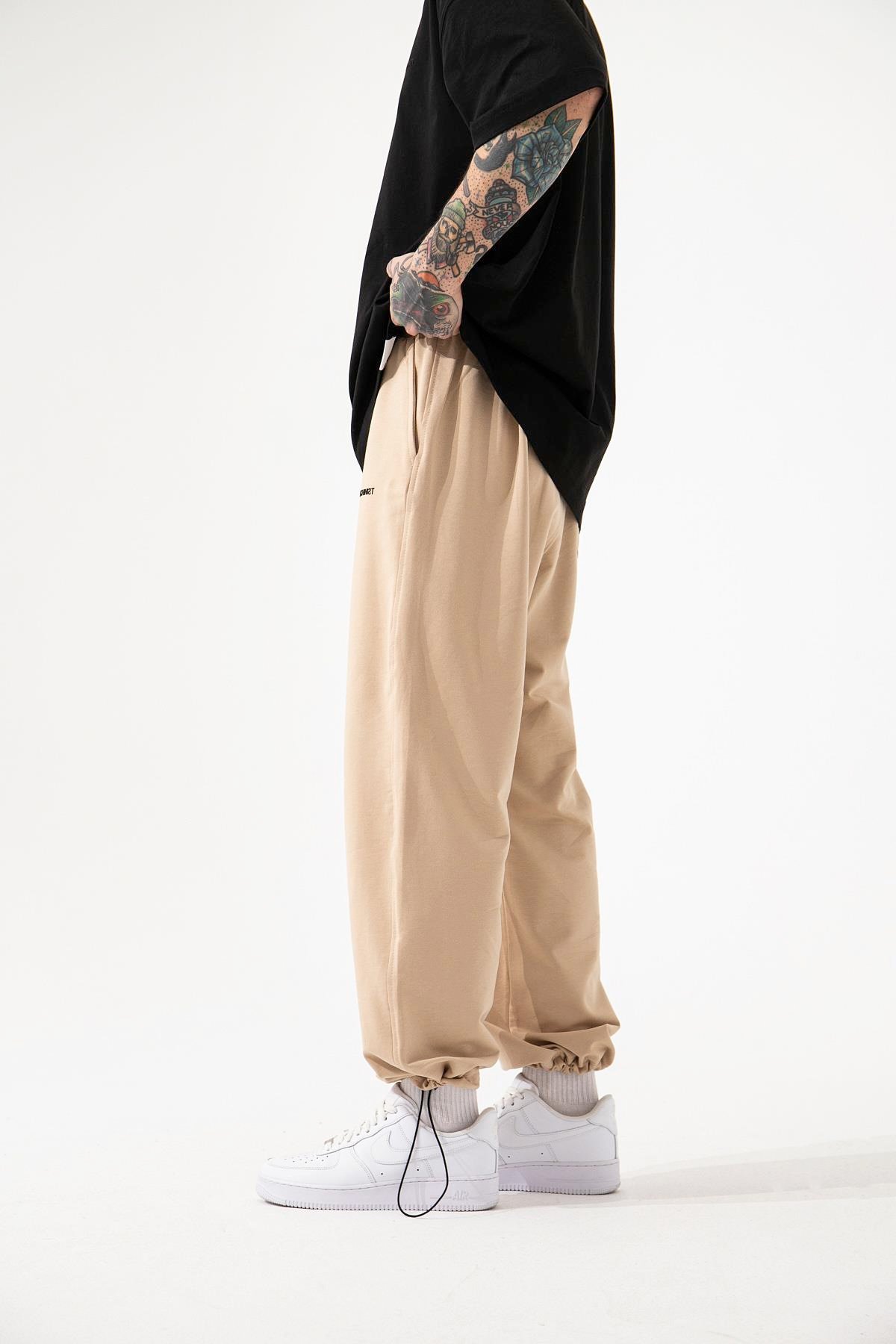 OVERSIZE BASIC BAGGY EŞOFMAN ALTI BEJ