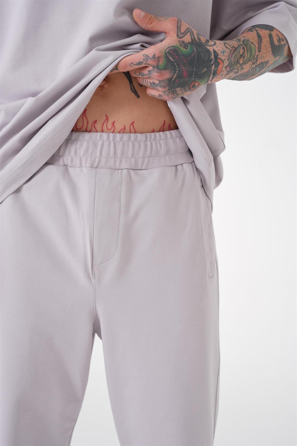 RELAXED BASIC PAÇA LASTİKLİ CEPLİ EŞOFMAN ALTI AÇIK GRİ