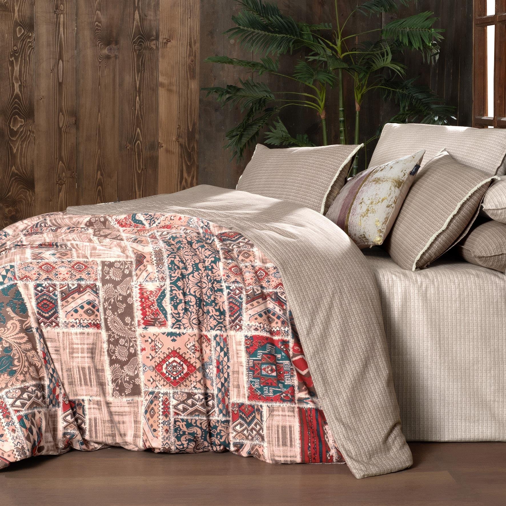 Mavera King Size (Battal Boy) %100 Pamuk Flanel (Pazen) Nevresim Takımı Kahve