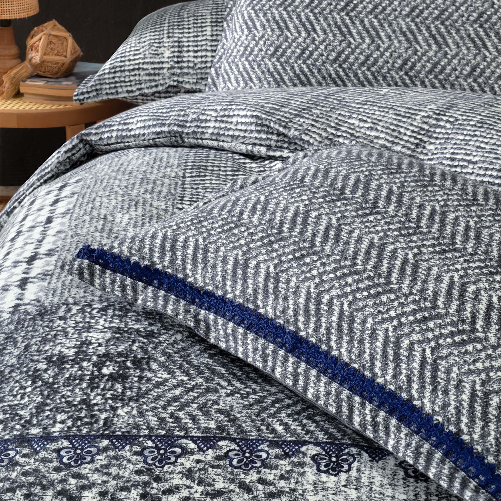 Sarev Vio Çift Kişilik %100 Pamuk Flanel (Pazen) Nevresim Takımı Gri