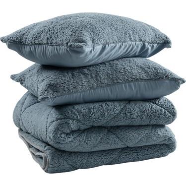 Idaş Sharpa Peluş Çift Kişilik Yorgan Seti İndigo