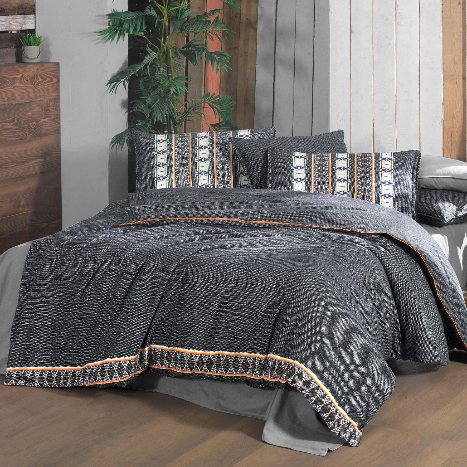 Tomris King Size (Battal Boy) %100 Pamuk Flanel (Pazen) Nevresim Takımı Gri