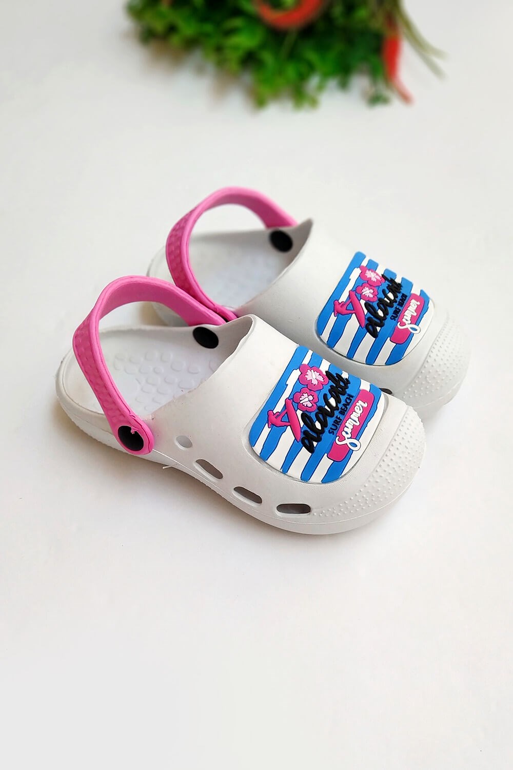 Alaçatı Baskılı Çocuk Crocs Sandalet Beyaz