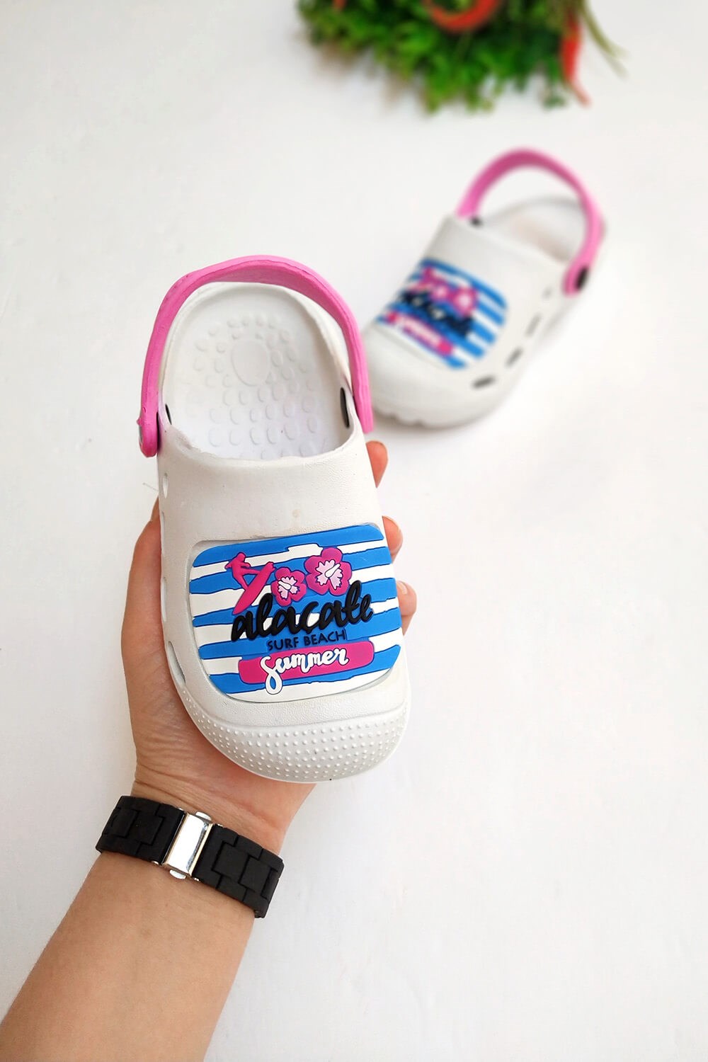 Alaçatı Baskılı Çocuk Crocs Sandalet Beyaz