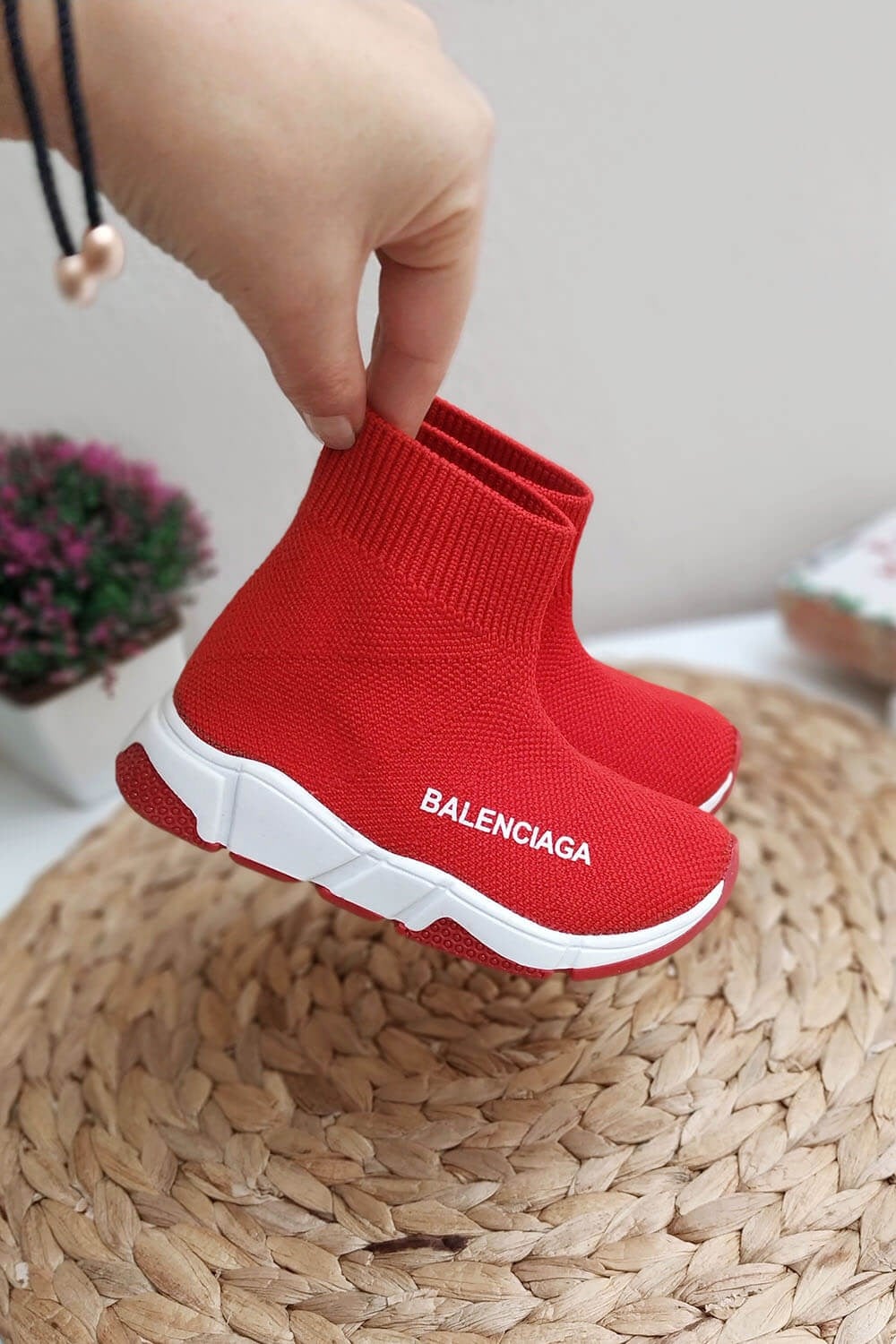 Amblem Baskılı Çocuk Çorap Ayakkabı Kırmızı