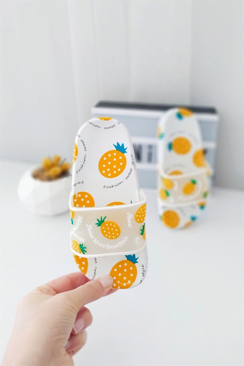 Ananas Baskılı Çocuk Sandalet Sarı