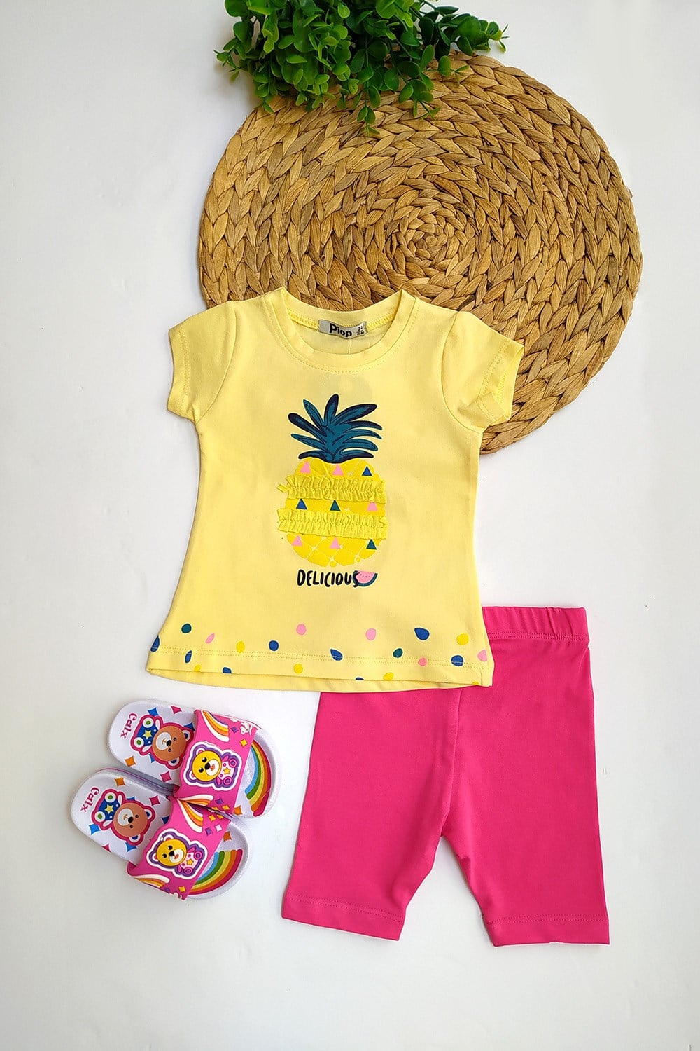 Ananas Baskılı Kız Çocuk Takım Sarı Pembe