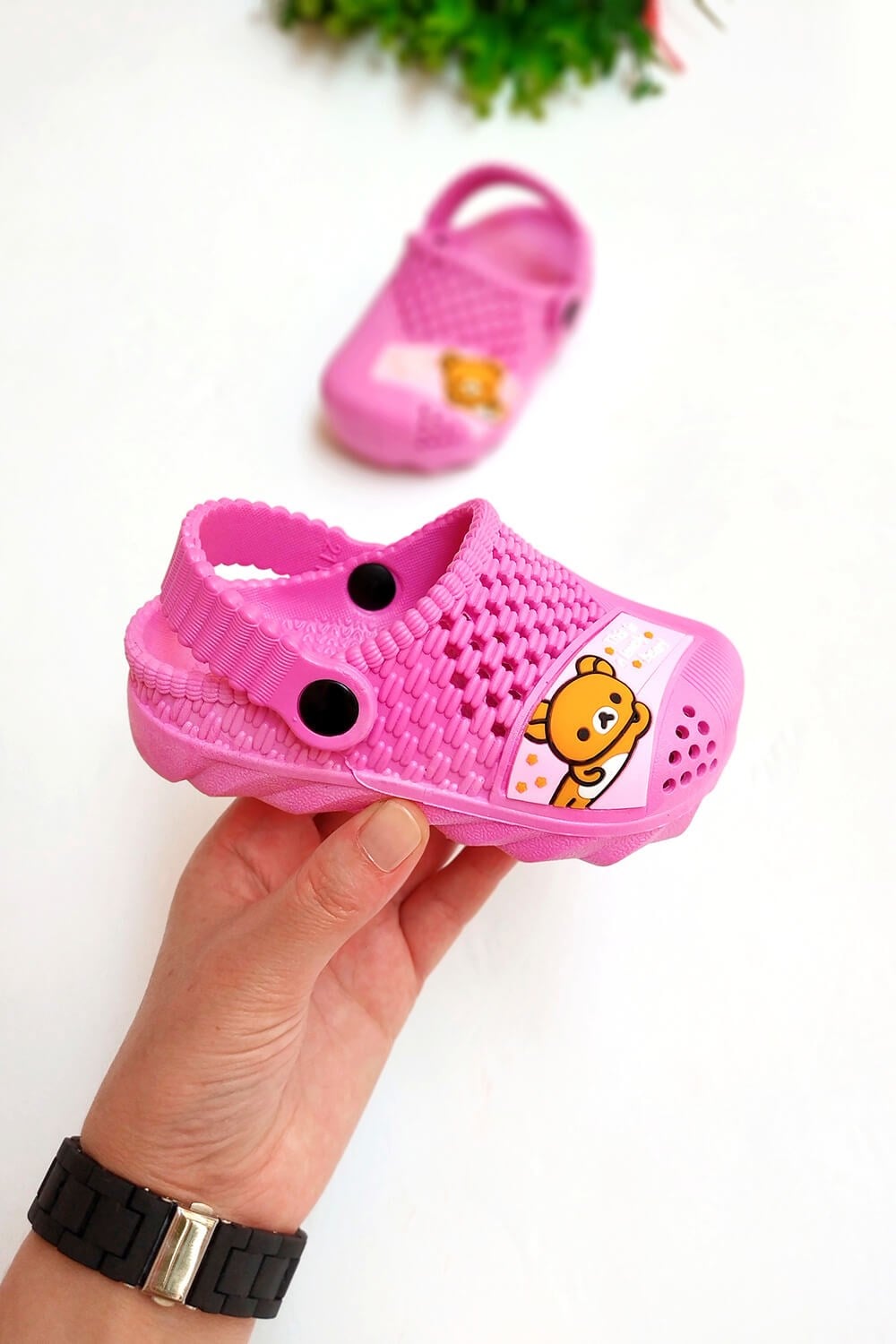 Ayıcık Baskılı Çocuk Crocs Sandalet Pembe